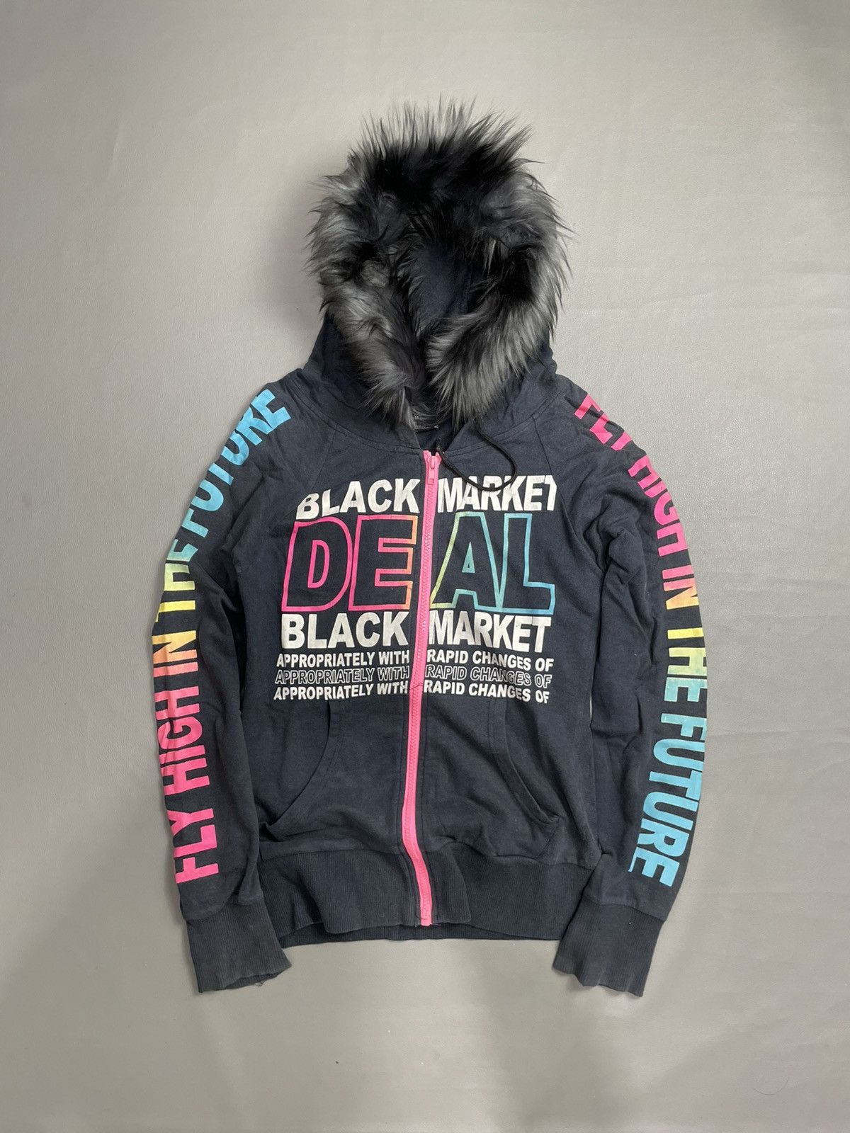 If Six Was Nine Japan Poem Zip Black Fur Hoodie Size M / US 6-8 / IT 42-44 - 1 Thumbnail