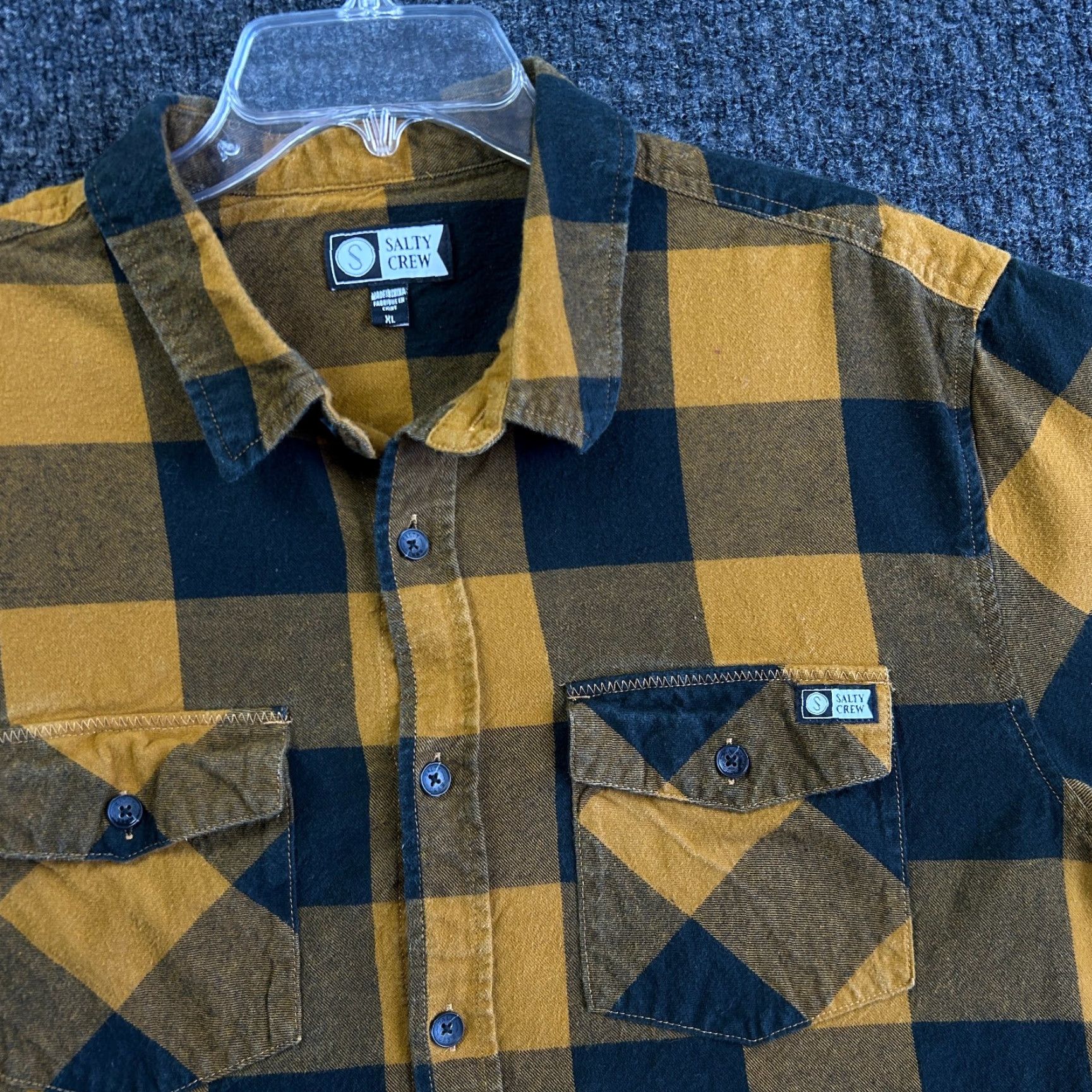 Vintage Salty Crew Flannel Shirt Orange Buffalo Plaid XL Button-Up Outdoor Mens Size US XL / EU 56 / 4 - 2 Thumbnail