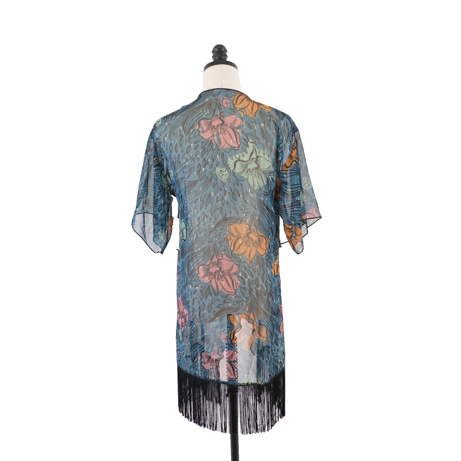 Designer NEW LuLaRoe Monroe Small Green Sheer Floral Kimono W/ Tassel Size S / US 4 / IT 40 - 8 Thumbnail