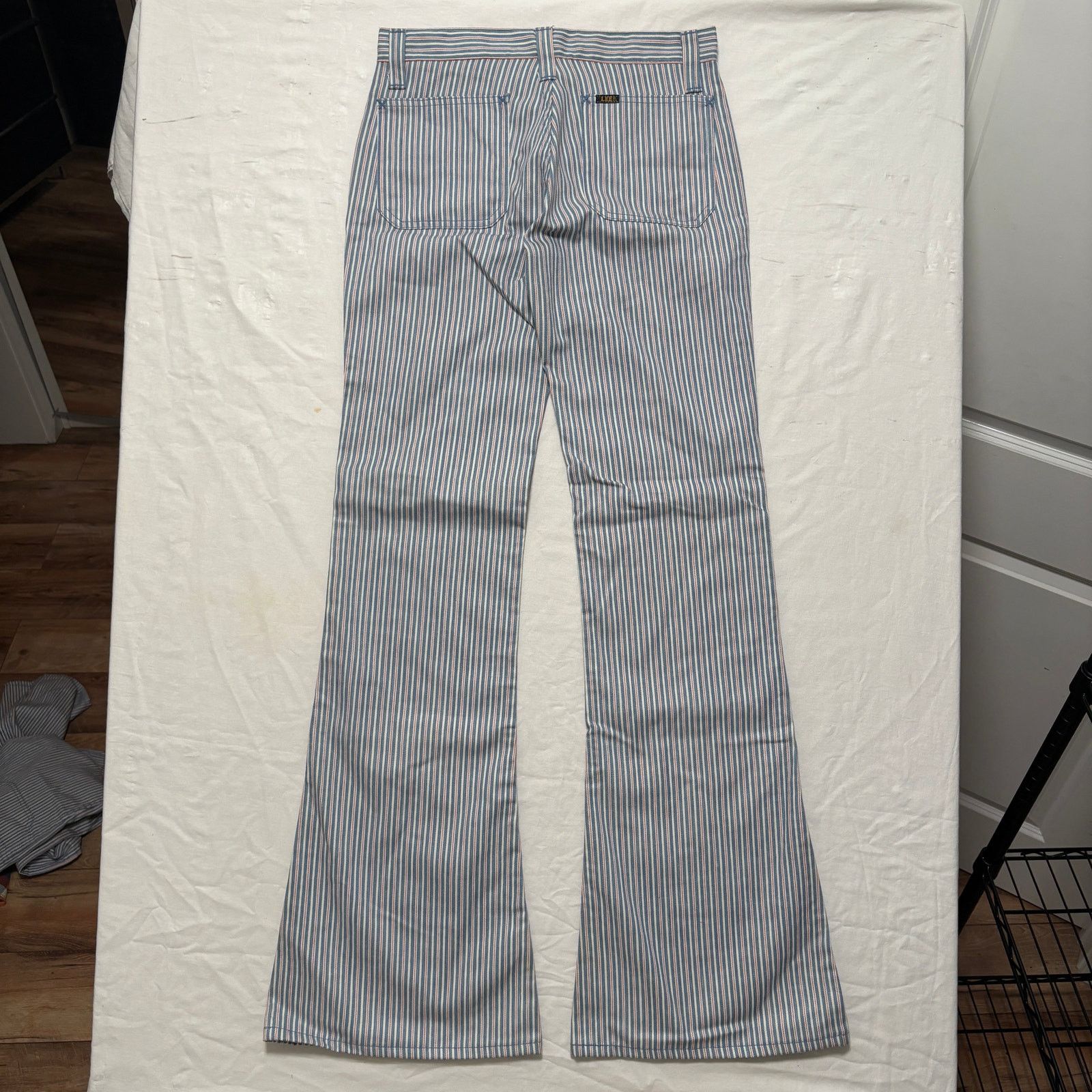 Lee Deadstock VTG 70s Lee Pinstripe Bell Bottom Pants Blue 29x34 Size 29" - 4 Thumbnail