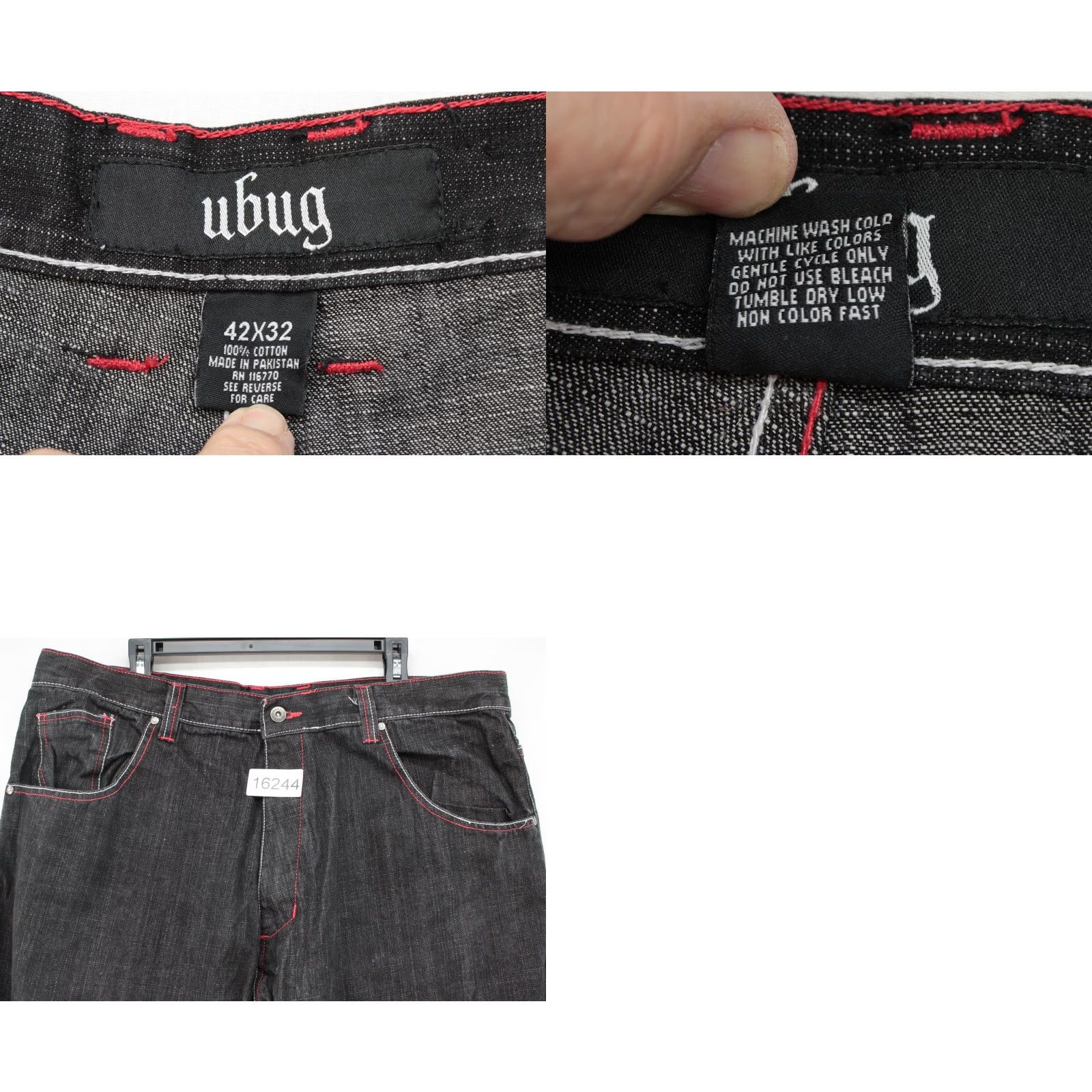 Vintage VTG Ubug Baggy Jeans Men's 40x33 Black Streetwear Grunge Gorpcore Y2K Wide Leg Jeans 90s Mens Size US 40 / EU 56 - 8 Thumbnail