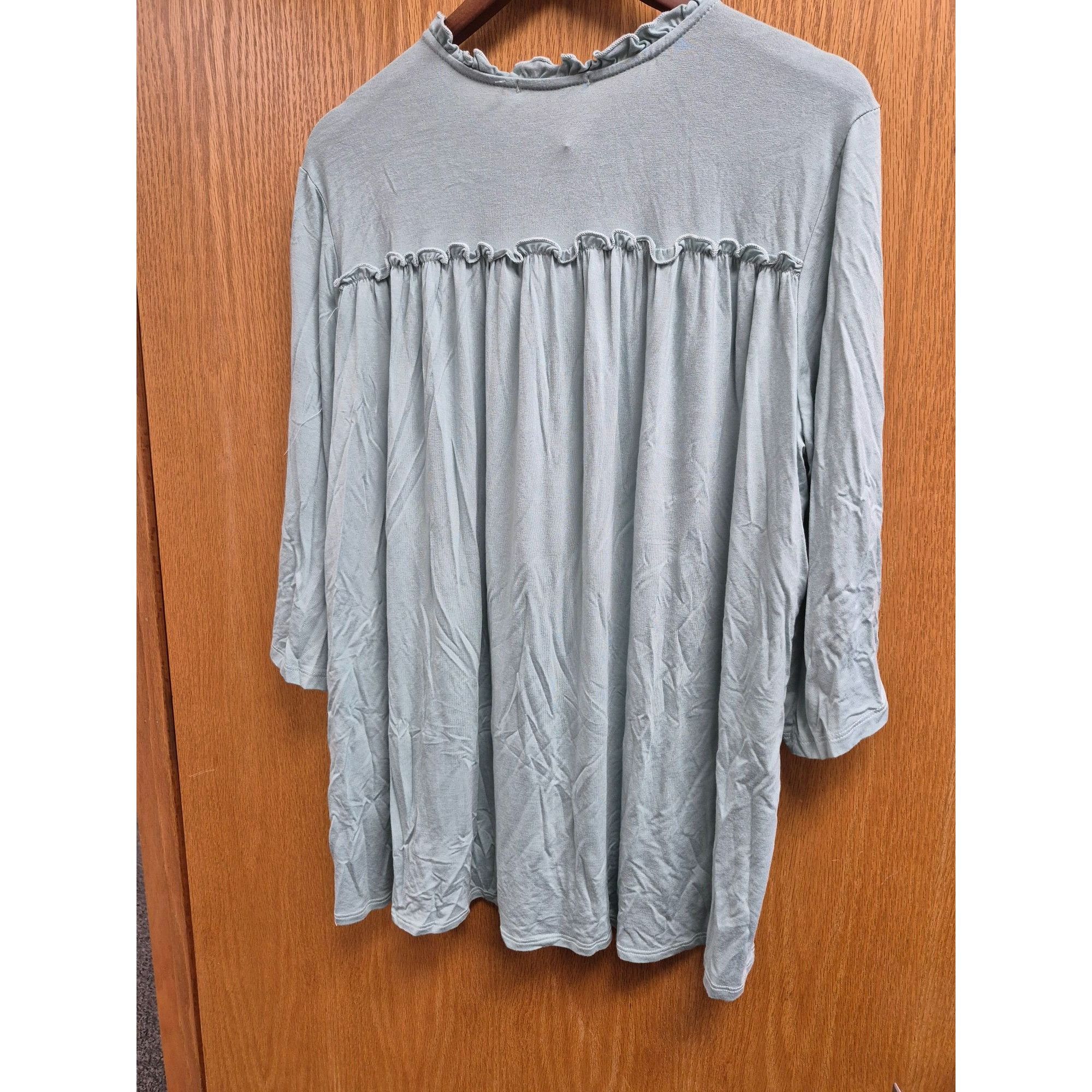 Other 3/4 Sleeve Ruffle Tunic Top Green Women's Shirt 1X Size XL / US 12-14 / IT 48-50 - 5 Thumbnail