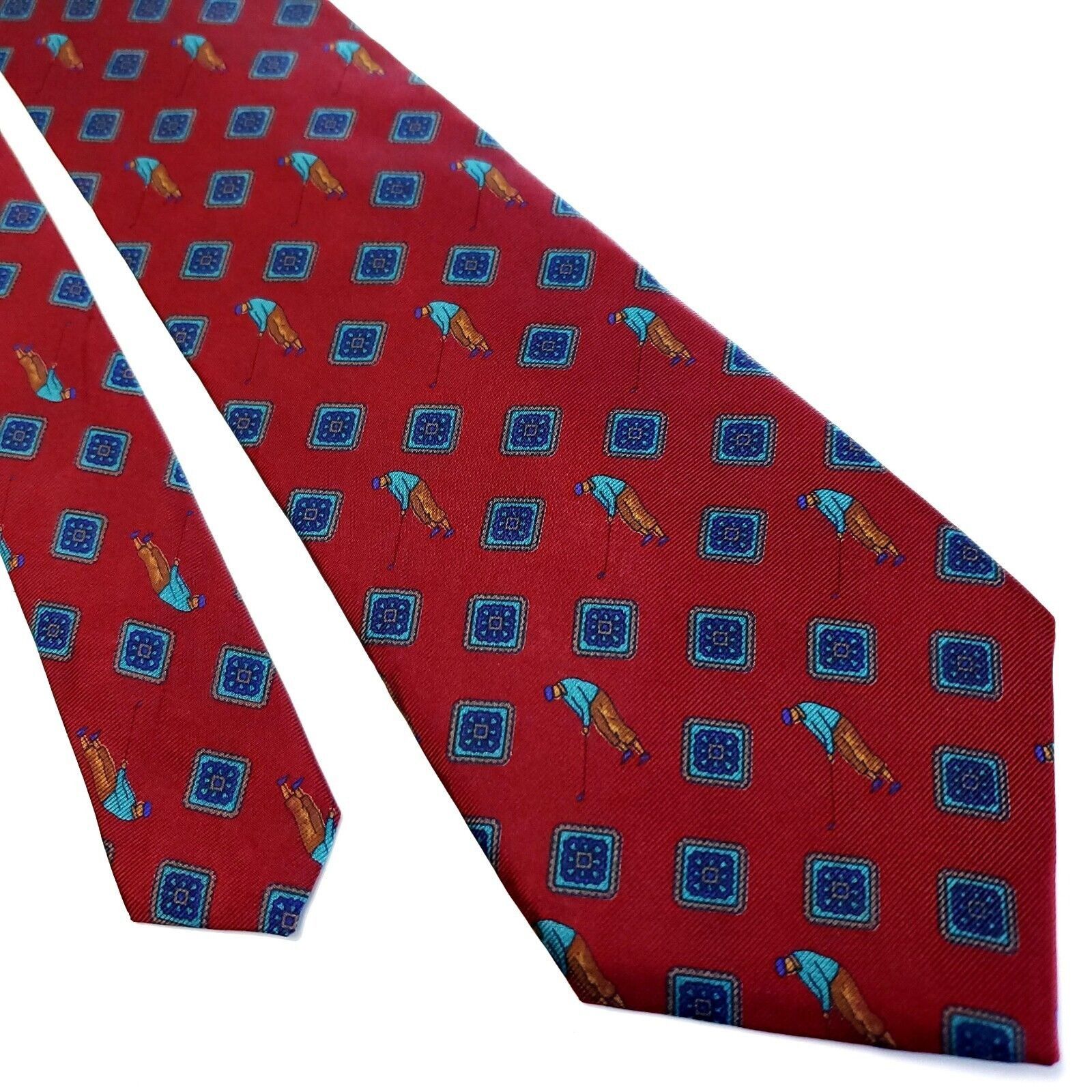 Guy Laroche Guy Laroche Red Silk Tie Woven Short Geometric Golf Size ONE SIZE - 1 Thumbnail
