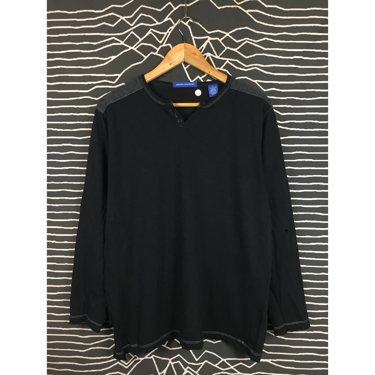 Vintage Distressed Michael Brandon Split V Neck Longsleeve Tee Size US L / EU 52-54 / 3 - 1 Thumbnail
