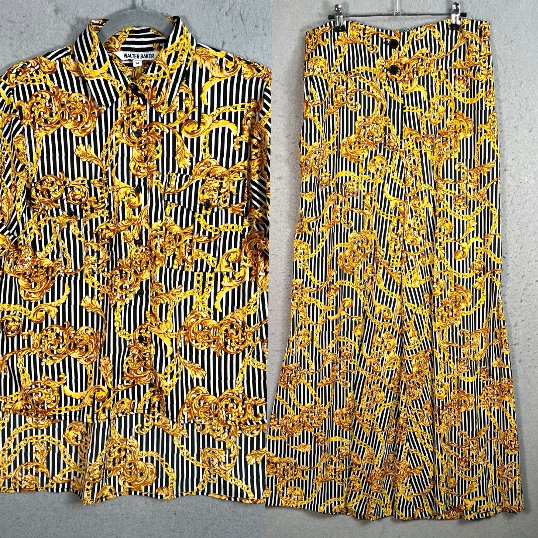 Vintage VINTAGE Walter Baker Striped & Chain Print Button-Up Shirt & Wide Leg Pants Set M / 10 Womens Outfit/Set Size M / US 6-8 / IT 42-44 - 2 Thumbnail
