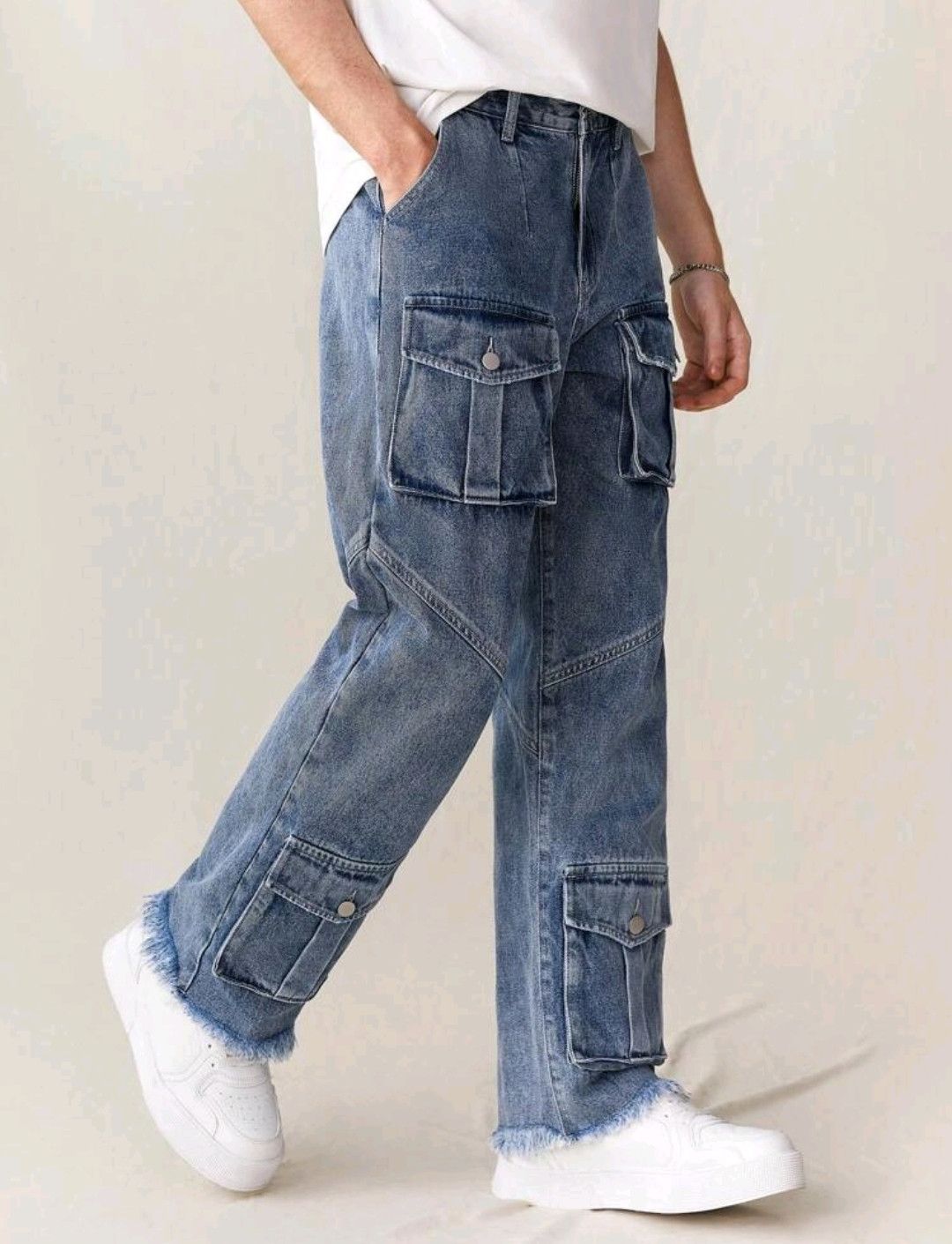 Jean Pockets Cargo Jeans Bushpants Raw Hem Size US 36 / EU 52 - 4 Thumbnail