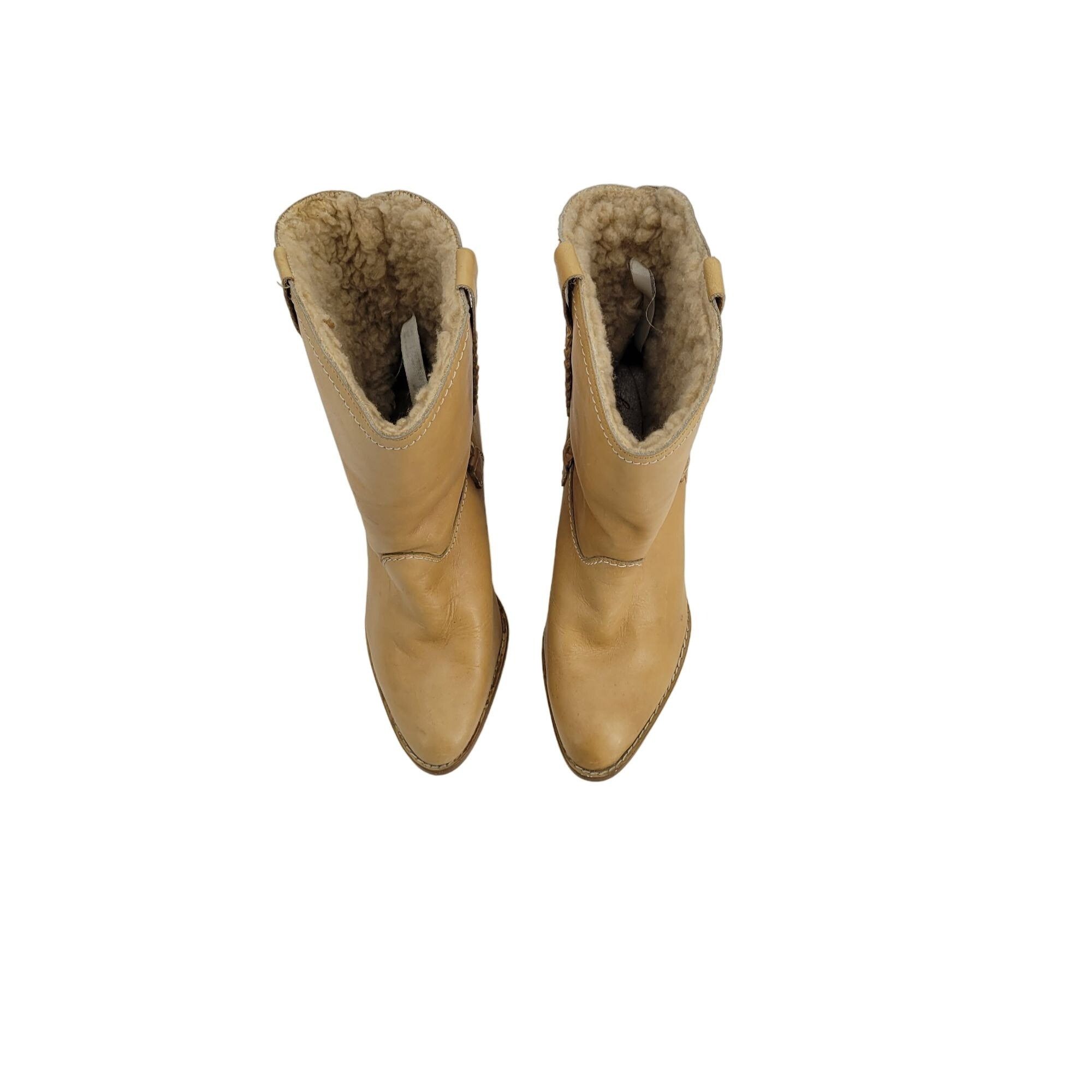 Vintage Vintage 70's Leather Western Boots 7.5 Tan Stacked Wood Heel Size US 7.5 / IT 37.5 - 13 Thumbnail