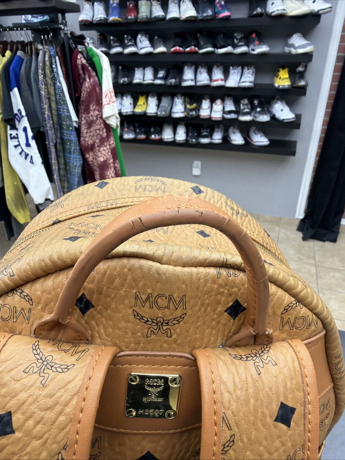 MCM MCM Visetos Medium Stark Logo Stripe Backpack Cognac Red Size ONE SIZE - 17 Thumbnail
