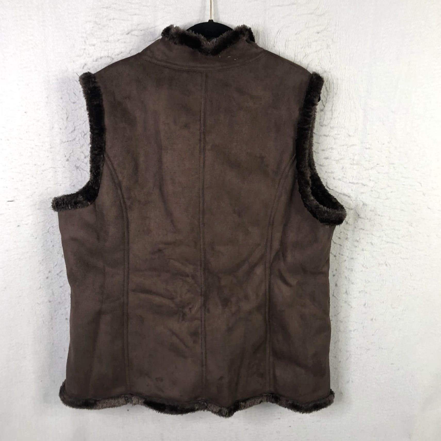 Denim & Co. Denim & Co Vest Womens XL Brown Faux Suede Faux Fur Sherpa Lined Snap Pockets Size XL / US 12-14 / IT 48-50 - 2 Thumbnail