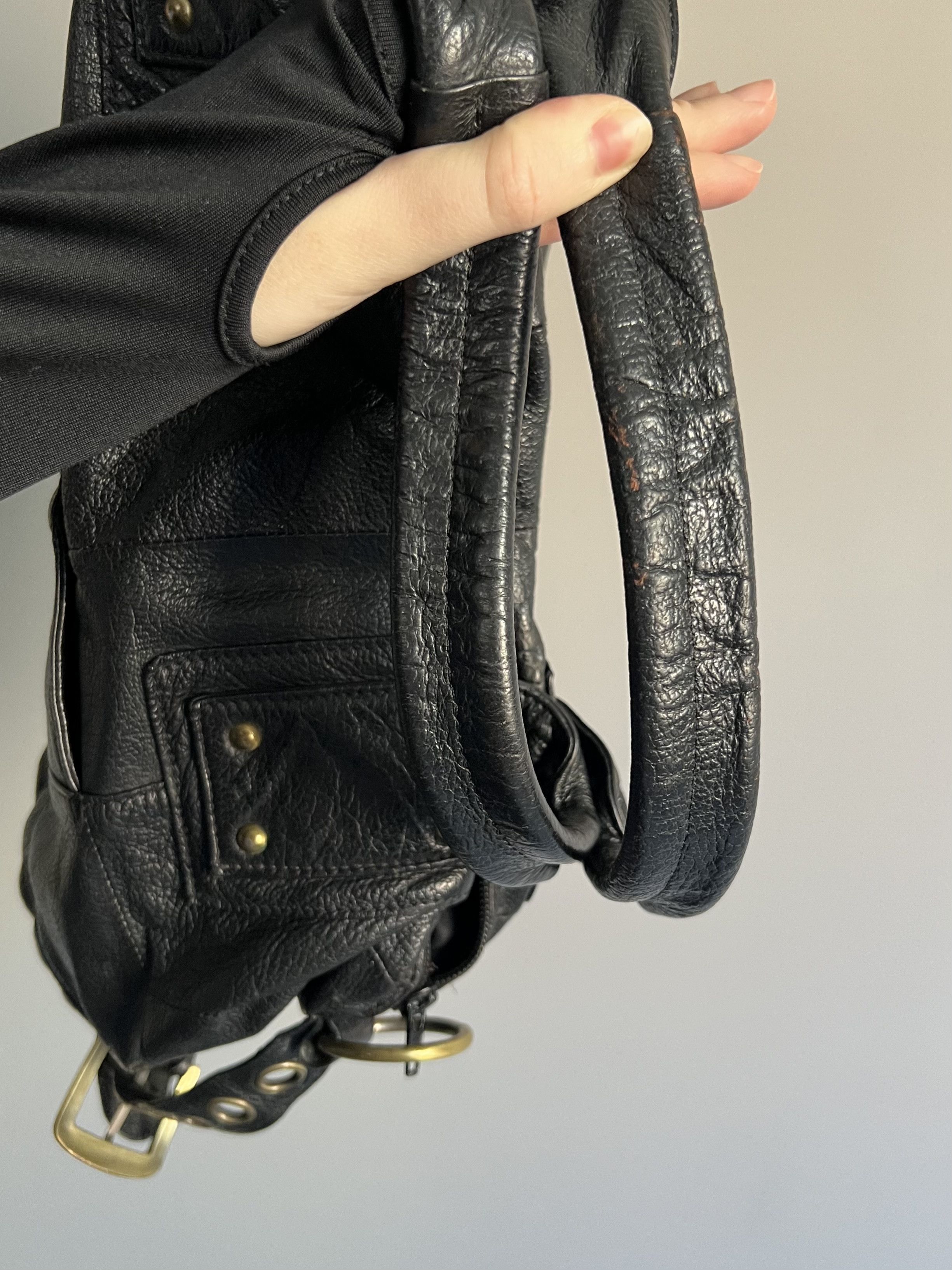 Vintage Vintage Black Genuine Leather Tote Bag Textured Leather Size ONE SIZE - 7 Thumbnail