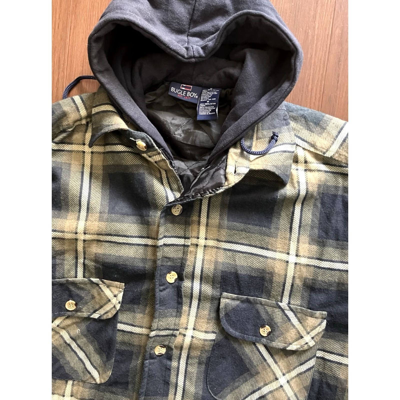 Bugle Boy VINTAGE Bugle Boy Plaid Quilted Lined Flannel Shirt Jacket Zip Hoodie M Mens Shacket Size US M / EU 48-50 / 2 - 2 Thumbnail