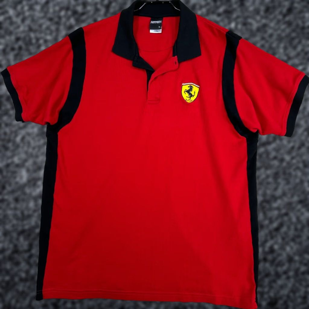 VINTAGE Ferrari Polo Shirt Mens XL Cherry Red Scuderia Logo Shield Official Licensed Shirt Polo Mens XL Red Ferrari Classic Logo Racing 90s