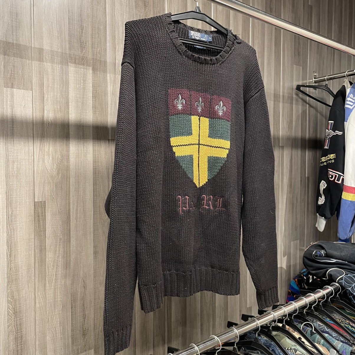 Ralph Lauren Vintage Polo Ralph Lauren Shield Crest Knit Sweater💥 Size US L / EU 52-54 / 3 - 2 Thumbnail