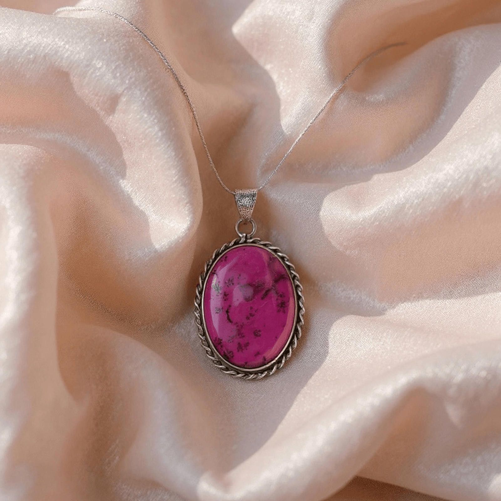 NBDN Nobrandedon Pink Dendrite Opal Handmade Pendant Necklace Silver Chain Size ONE SIZE - 6 Thumbnail