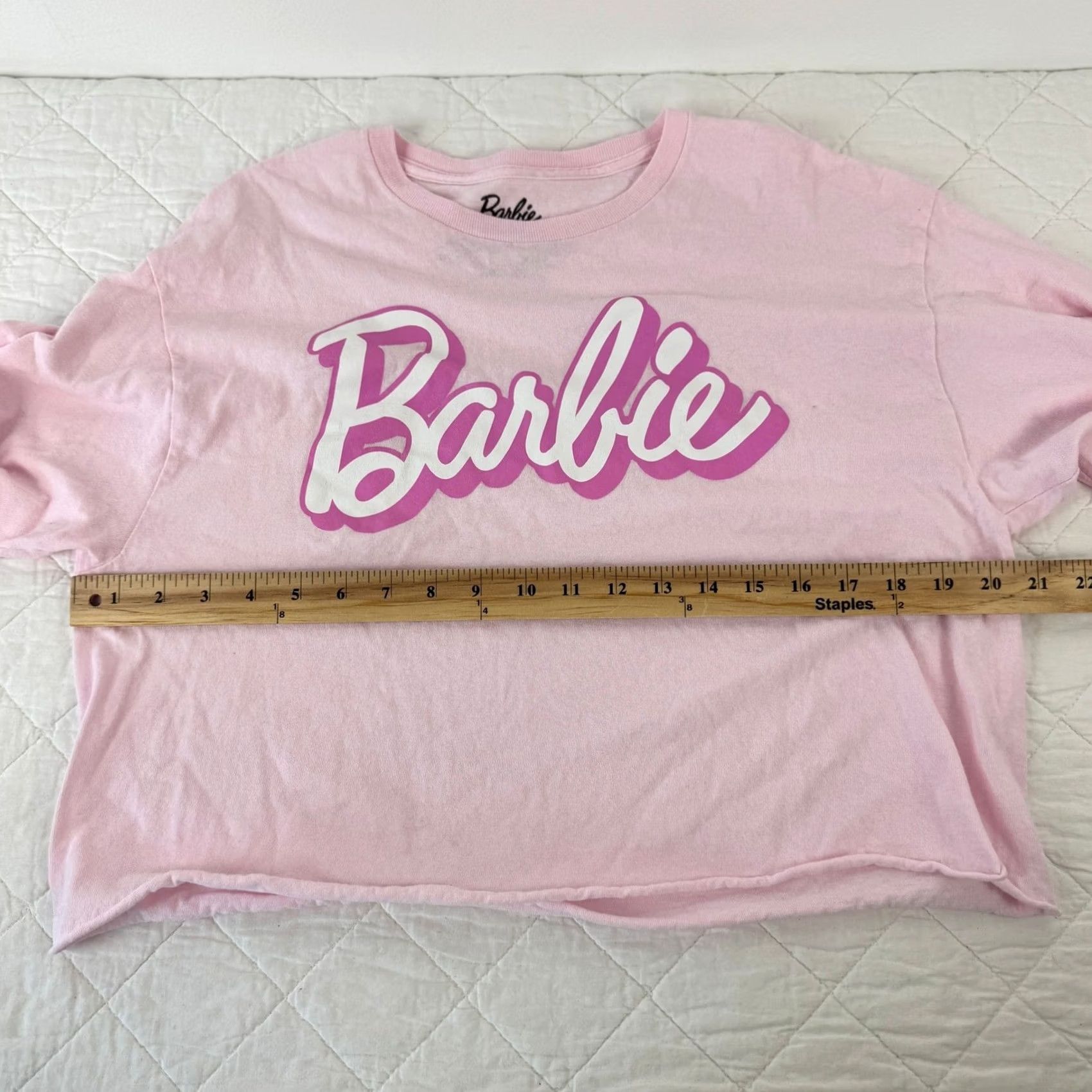 Forever 21 Forever 21 Barbie Pink Cropped Long Sleeve Graphic T-Shirt Cotton Retro L Size L / US 10 / IT 46 - 3 Thumbnail