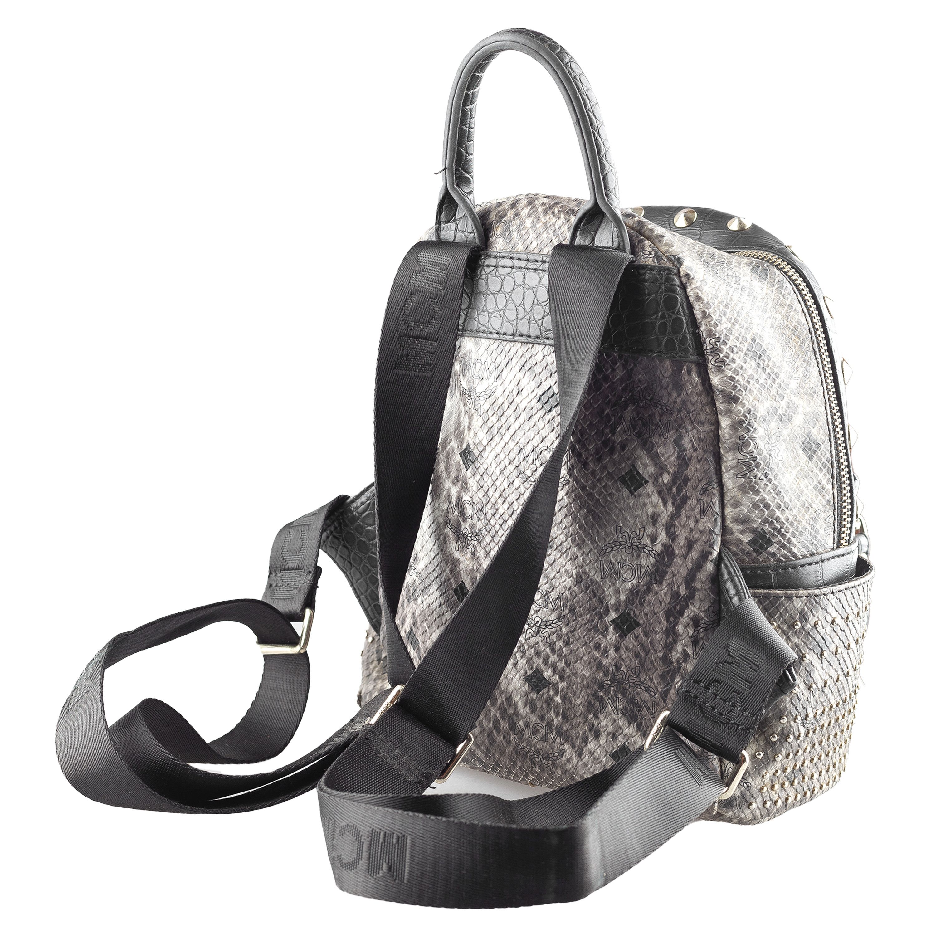 MCM MCM Gray Snakeskin Studded Backpack Size ONE SIZE - 4 Thumbnail