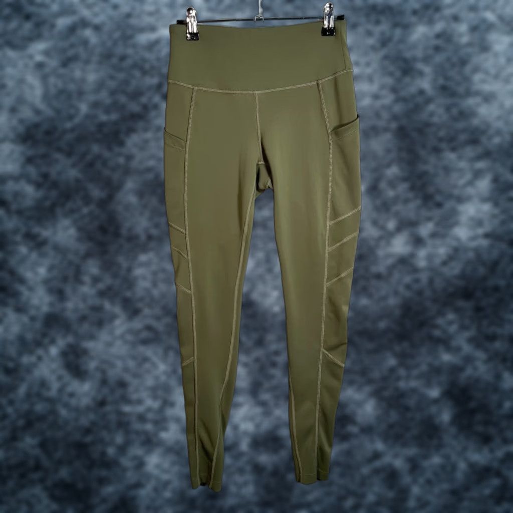 New Balance VINTAGE New Balance Leggings Women Small Olive Green Athletic High Waist Side Pockets Womens Size 28" / US 6 / IT 42 - 1 Thumbnail