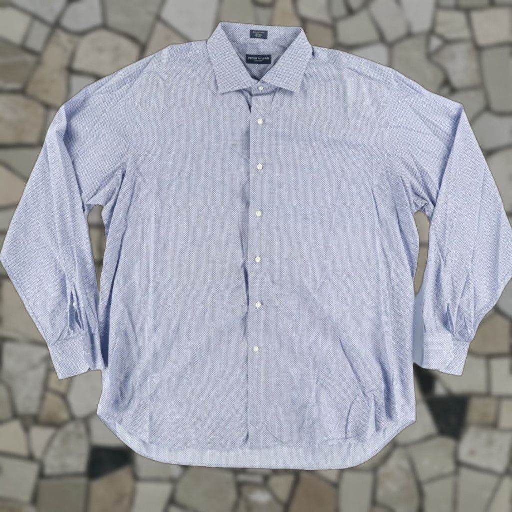 Peter Millar Peter Millar Shirt Button Up Cotton Solid Long Sleeve Dress 2XL Mens Size 48R - 1 Thumbnail