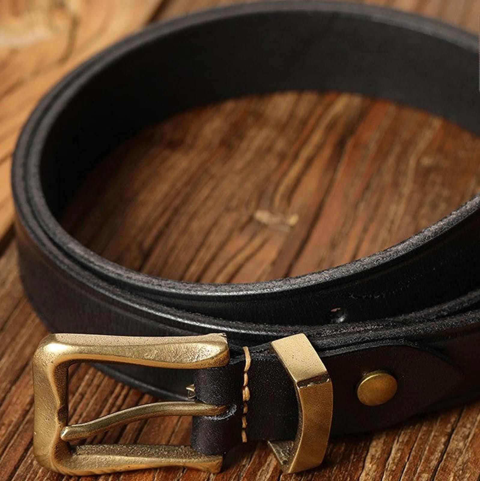 Leather Italian Cowhide Belt – Retro Cavalry Style, Handmade Size ONE SIZE - 2 Thumbnail