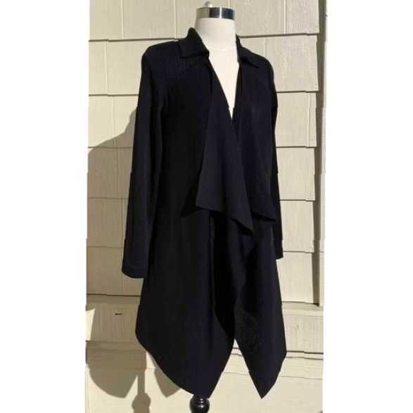 Vintage Misook Jacket Women S Black Waterfall Drape Open Front 100% Acrylic Ribbed Back Open Size S / US 4 / IT 40 - 2 Thumbnail