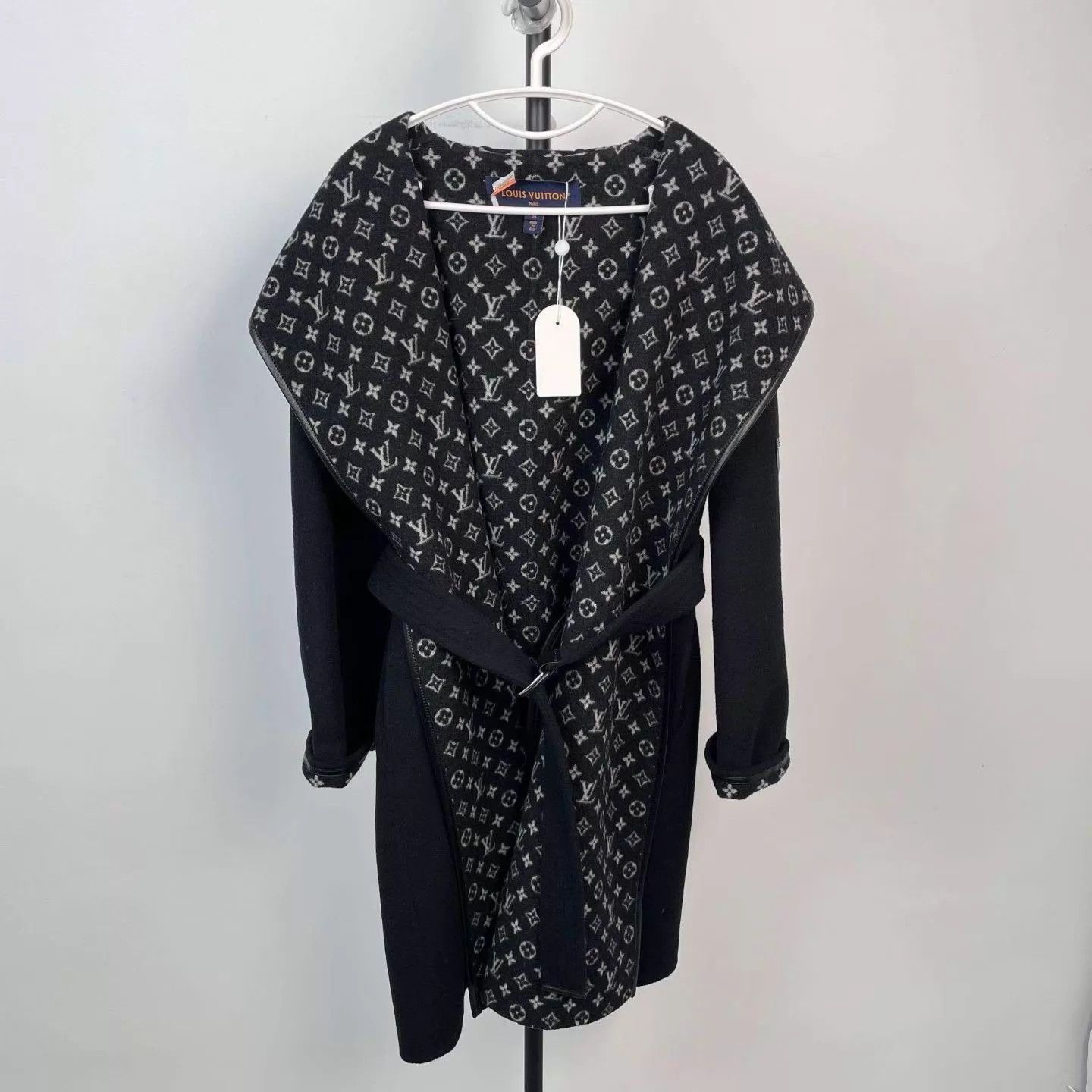LV Monogram all over print black belted robe coat size 34