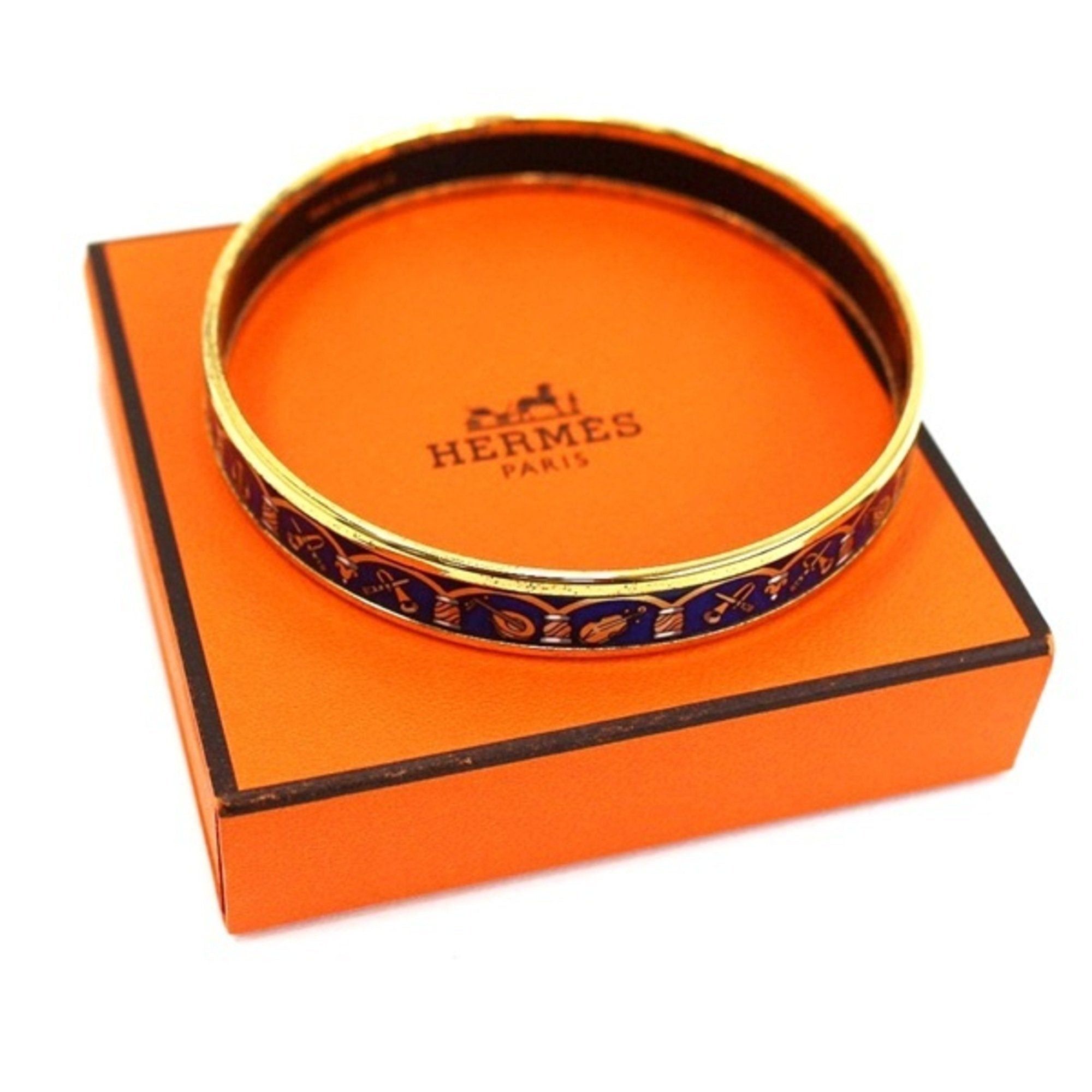 image of Hermes Enamel Bangle Bracelet Cloisonne Navy X Gold Ladies, Women's