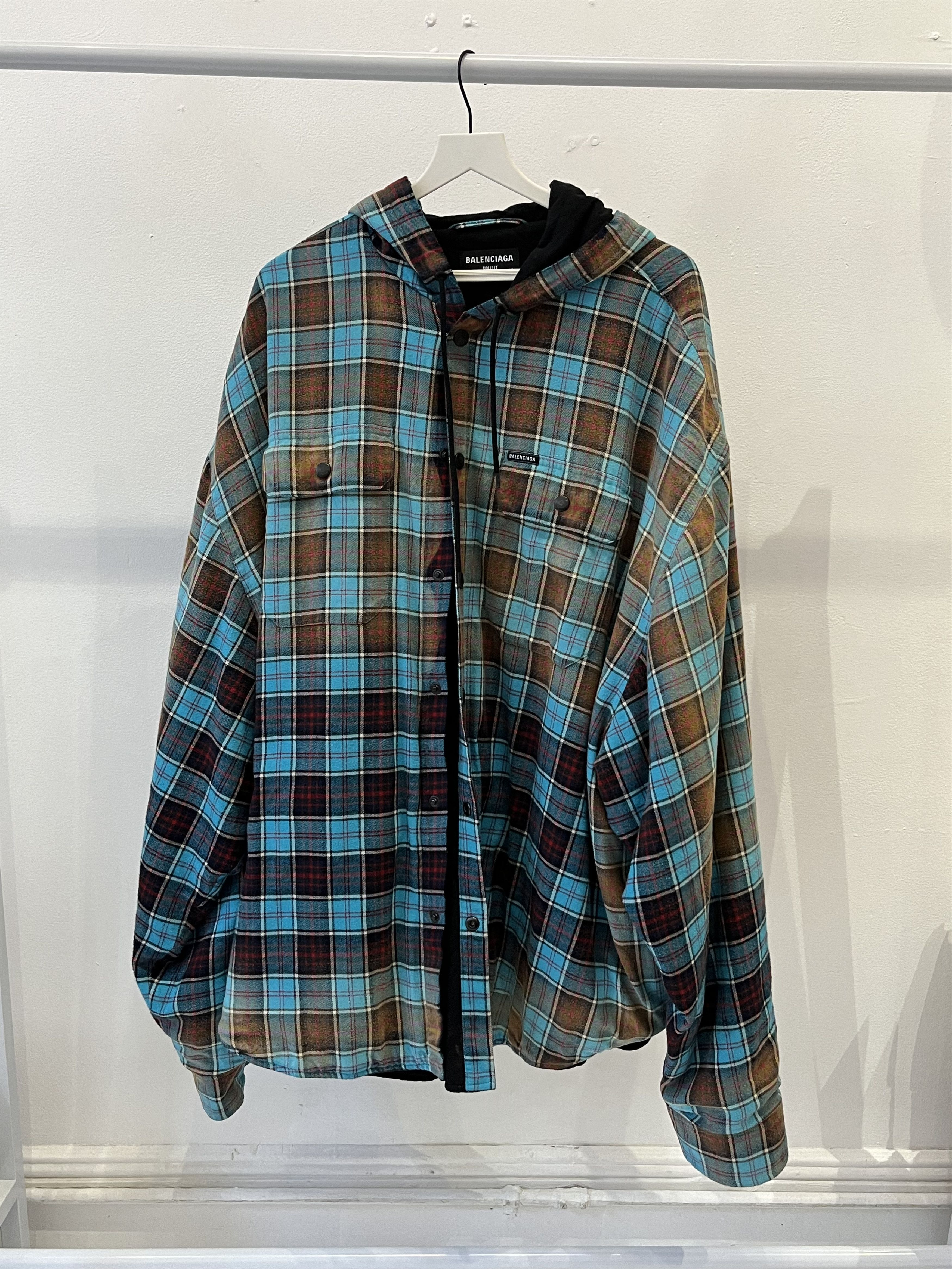 image of Balenciaga Bleached Flannel Jacket in Blue, Men's (Size XL)