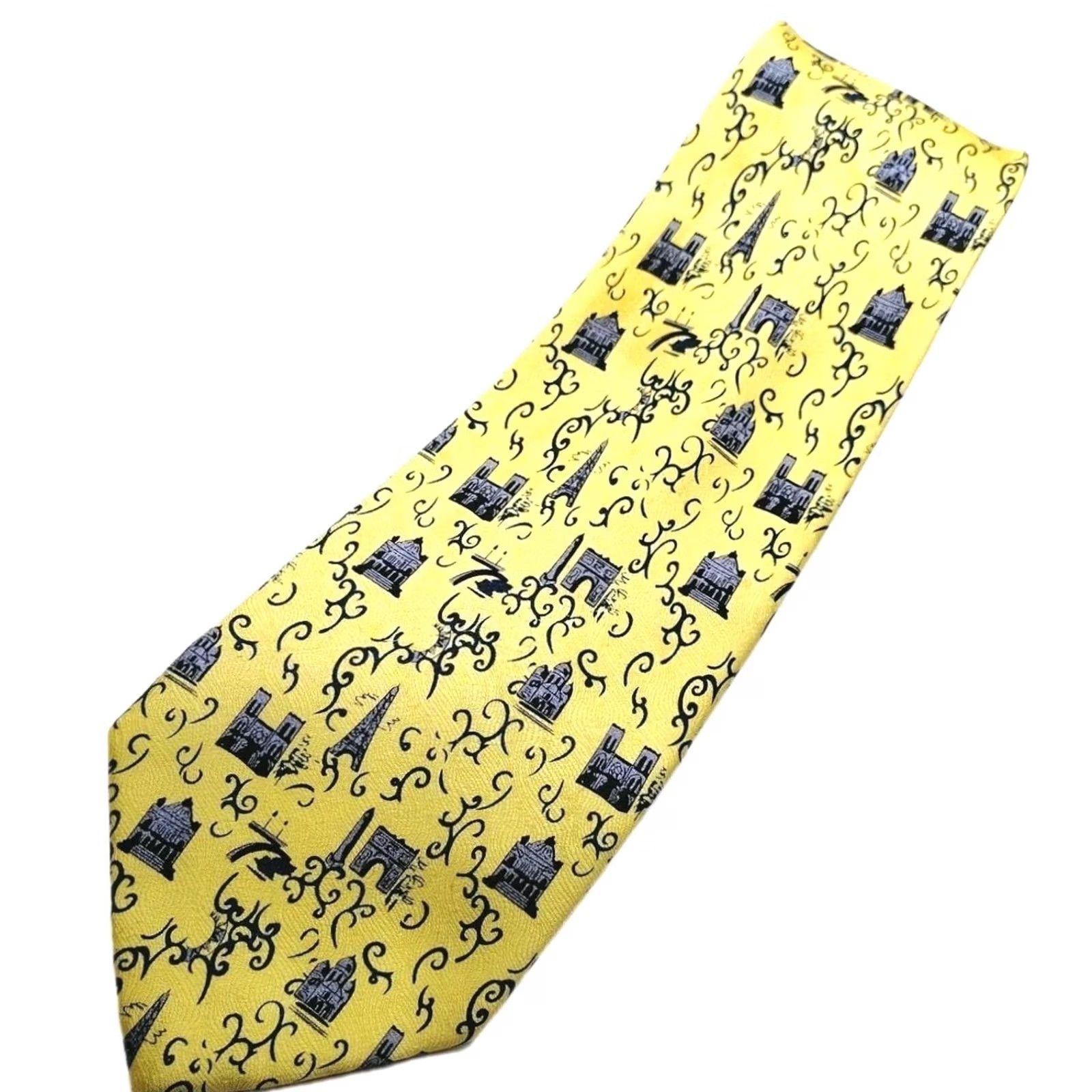 Vintage ROGER L. PARIS Tie Men 100% Silk Paris Eiffel Tower Notre Dame Italy Yellow 57"-60" Embroidered DesignER Love & Hearts Travel = 0 characters Size ONE SIZE - 3 Thumbnail