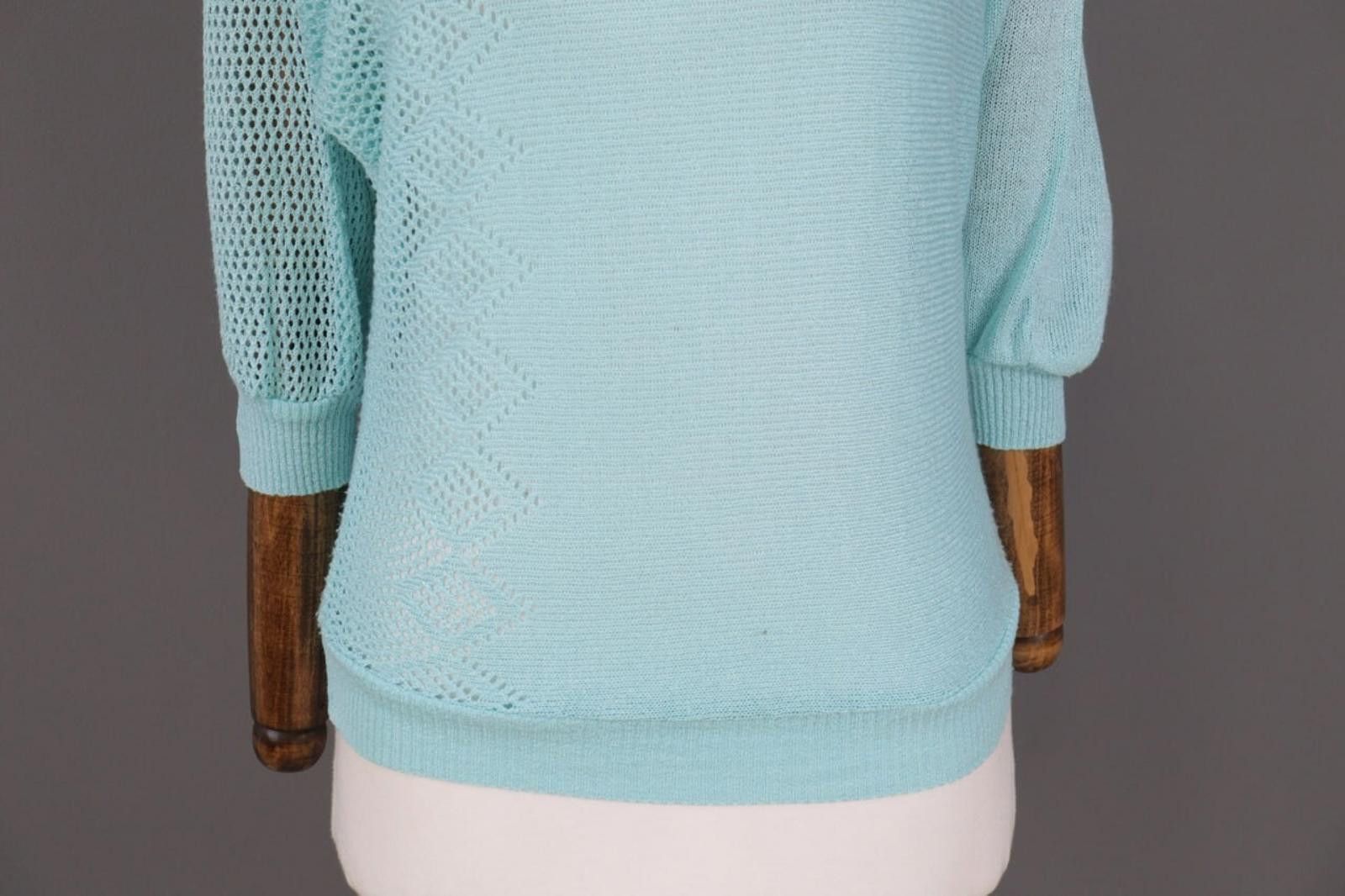 Wolford Wolford Blue Mesh Knit Stretch Top Shirt Size 38 / 10 Size L / US 10 / IT 46 - 3 Thumbnail