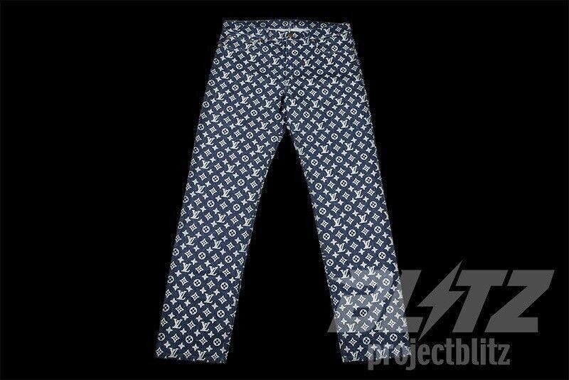 LOUIS VUITTON X KIM JONES DENIM MONOGRAM PANTS JEANS