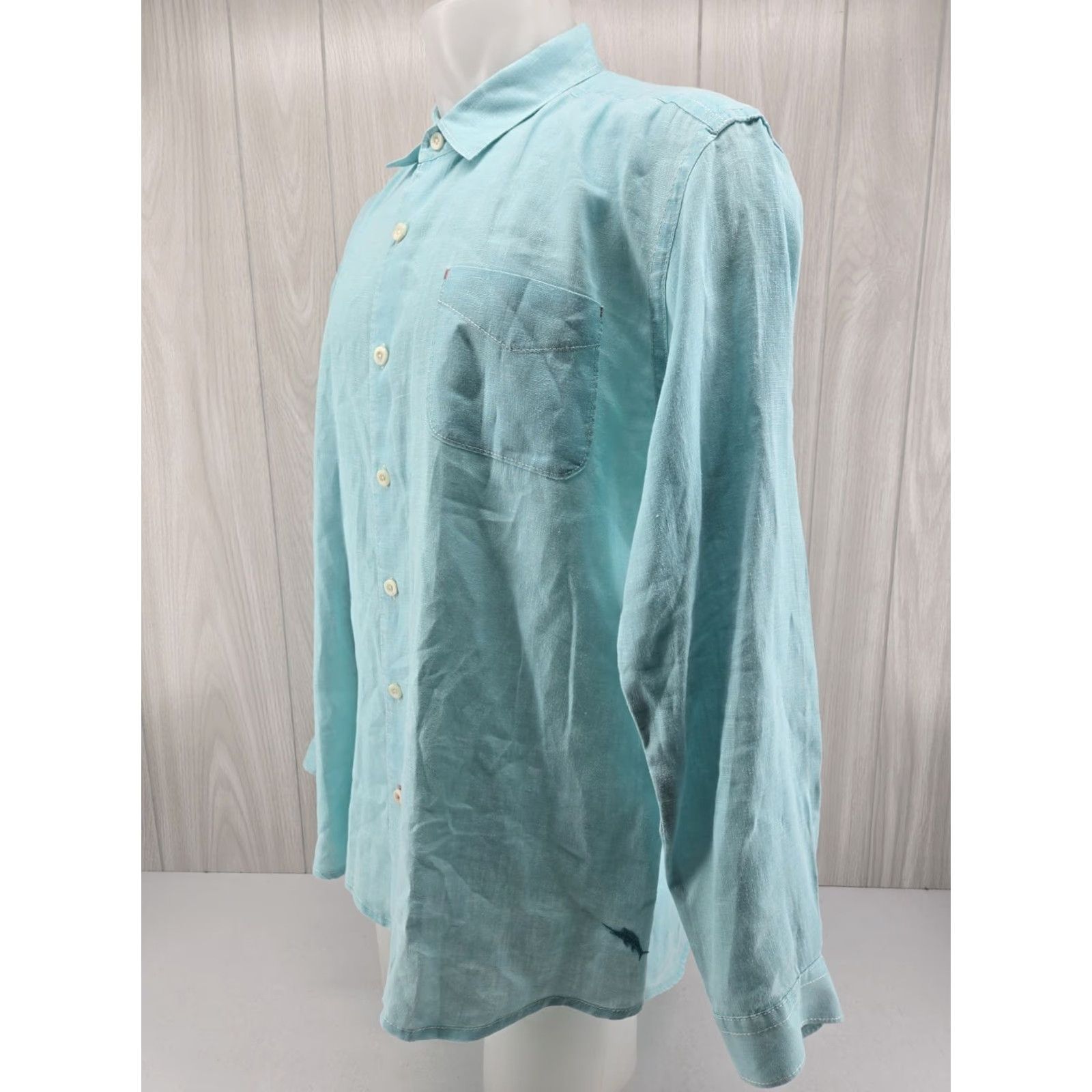Tommy Bahama Tommy Bahama Mens XL Seafoam Green Linen Relax Button-Up Long Sleeve Shirt Size US XL / EU 56 / 4 - 3 Thumbnail