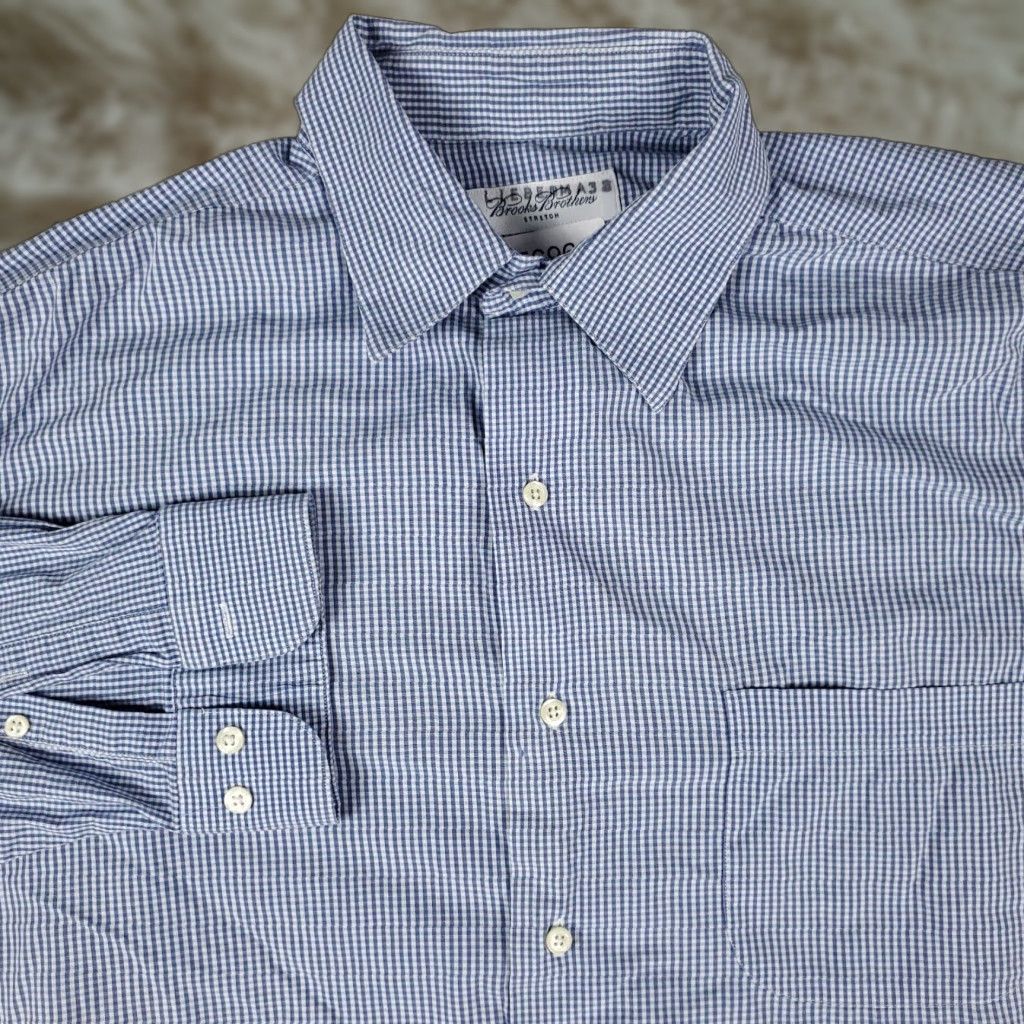 Brooks Brothers Brooks Brothers Dress Shirt Mens 16.5 Blue Check Long Sleeve Button Up Regular Fit Size 42R - 1 Thumbnail
