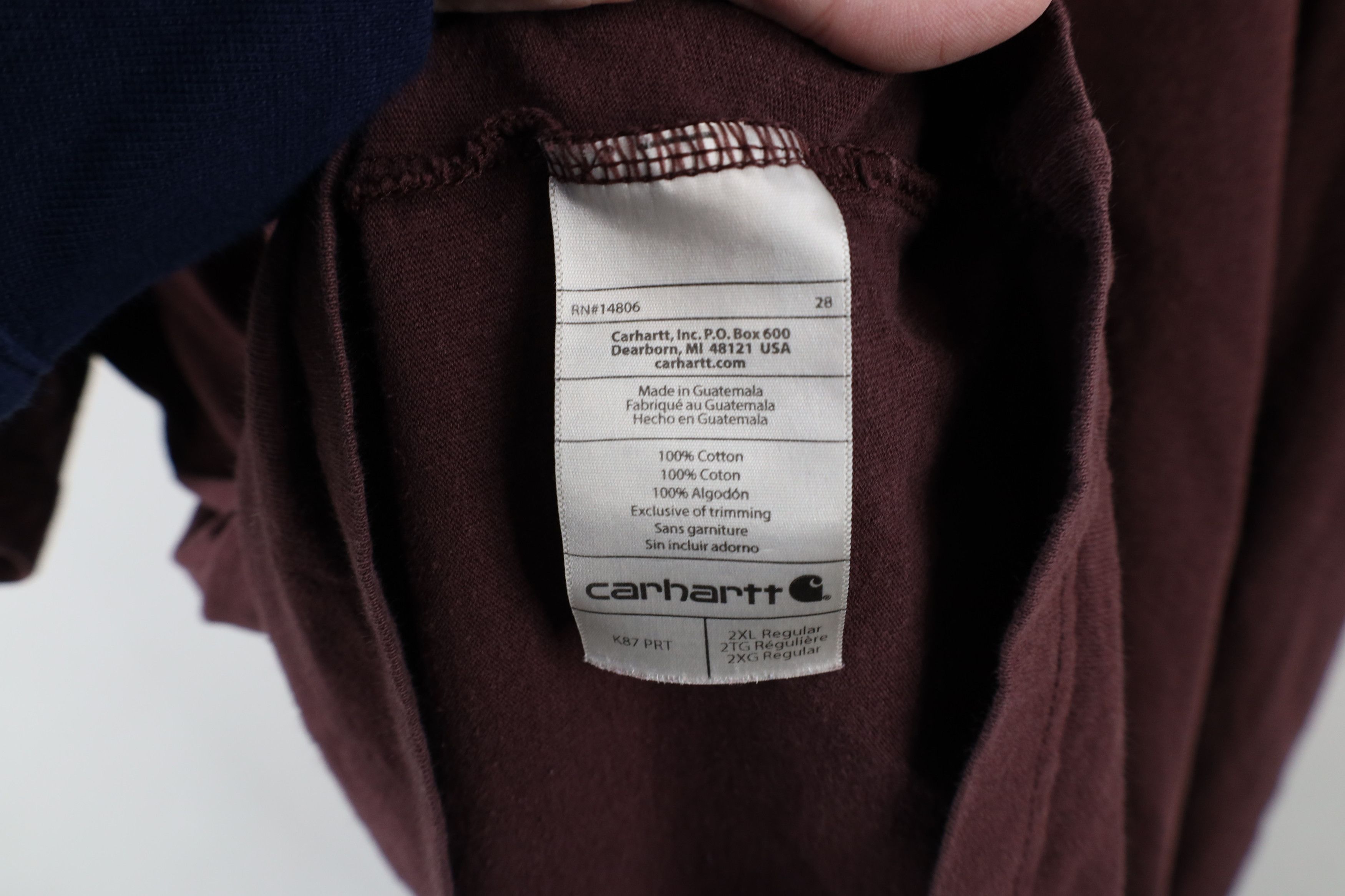 Carhartt × Vintage Vintage Carhartt Spell Short Sleeve Pocket T-Shirt Burgundy Size US XXL / EU 58 / 5 - 10 Thumbnail