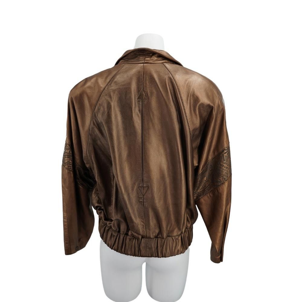 Designer Vintage Erez Metallic Brass Leather Jacket Size S Size S / US 4 / IT 40 - 3 Thumbnail