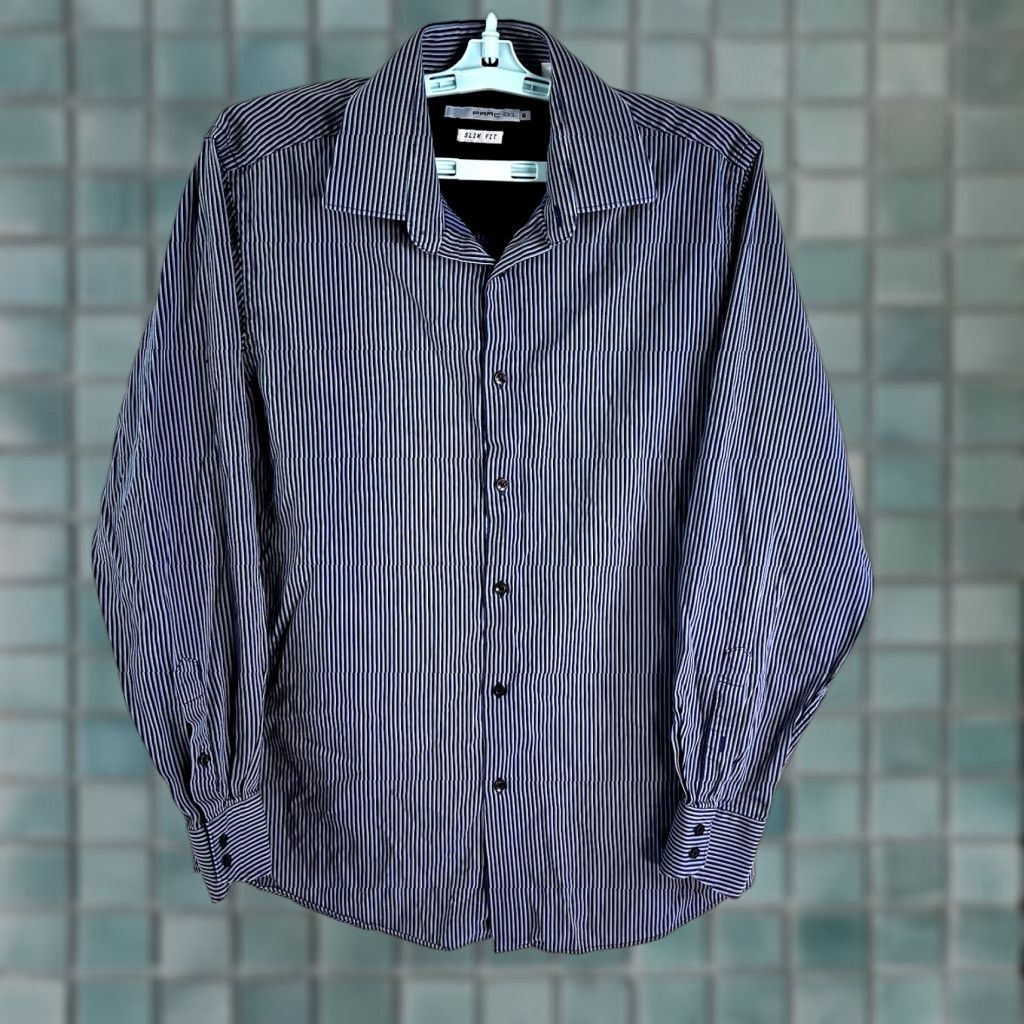 Vintage PARC 81 Striped Button-Up Shirt Slim Fit Men’s Size 16 Blue Casual Dress Size US L / EU 52-54 / 3 - 1 Thumbnail