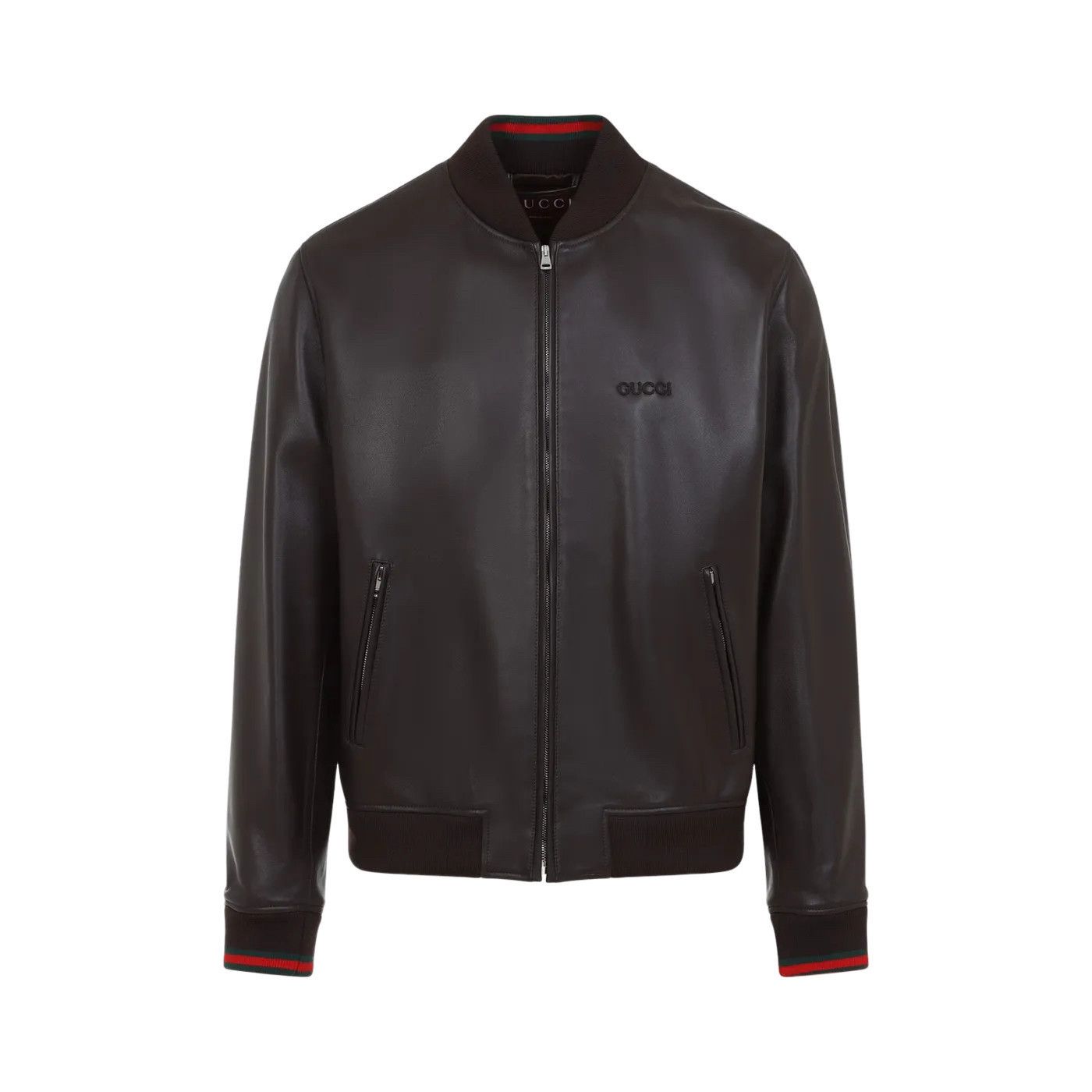 Gucci GUCCI Brown Leather With Web Bomber Jacket New And Authentic Size US L / EU 52-54 / 3 - 1 Thumbnail