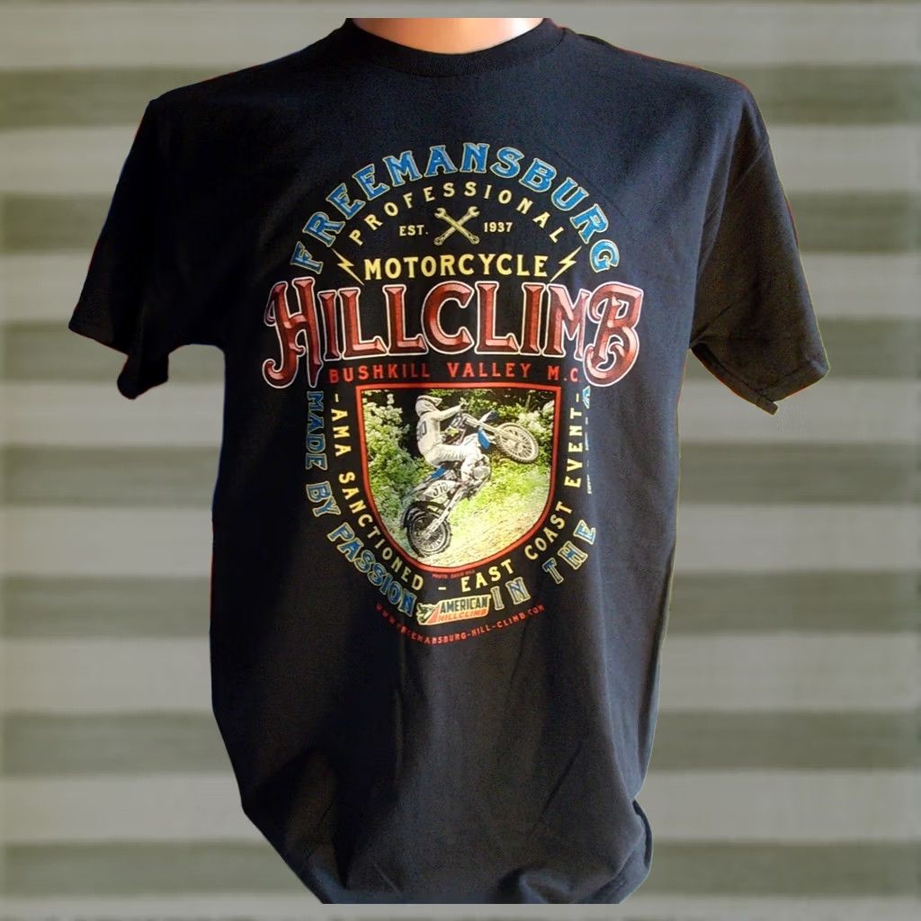 Gildan FREEMANSBURG MOTORCYCLE Hill Climb t Shirt Men's Large Black Gildan Cotton Logo Graphic Print Vintage No N/A Size US L / EU 52-54 / 3 - 1 Thumbnail