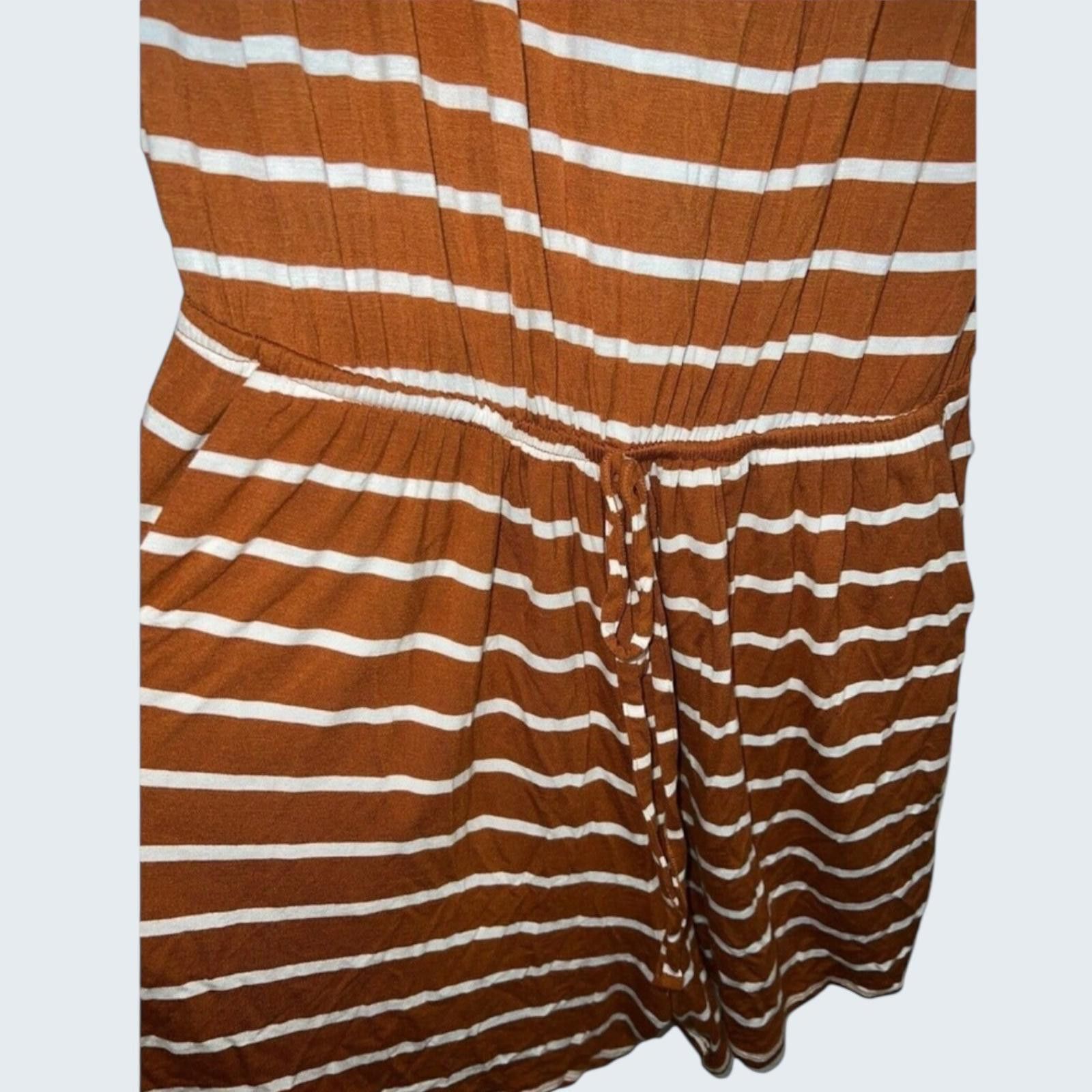 Other Zenana Striped Short Sleeve Romper Rust Brown White XL Size 40" / US 18 - 3 Thumbnail