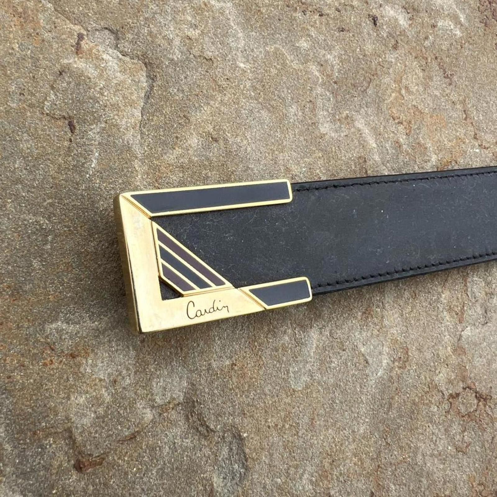Pierre Cardin Vintage 90s Black Leather Reverse Buckle Belt Size ONE SIZE - 7 Thumbnail