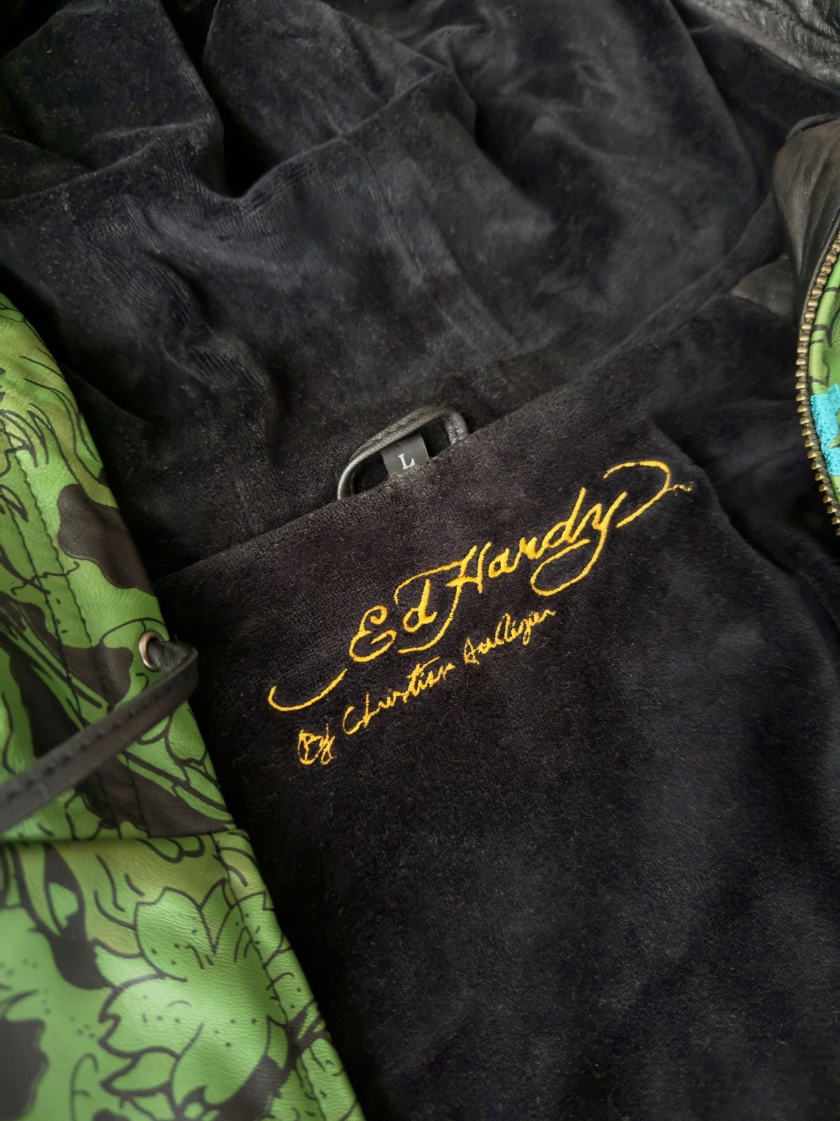 Ed Hardy Vintage Ed Hardy by Christian Audigier Leather Bomber Jacket Size US L / EU 52-54 / 3 - 14 Thumbnail