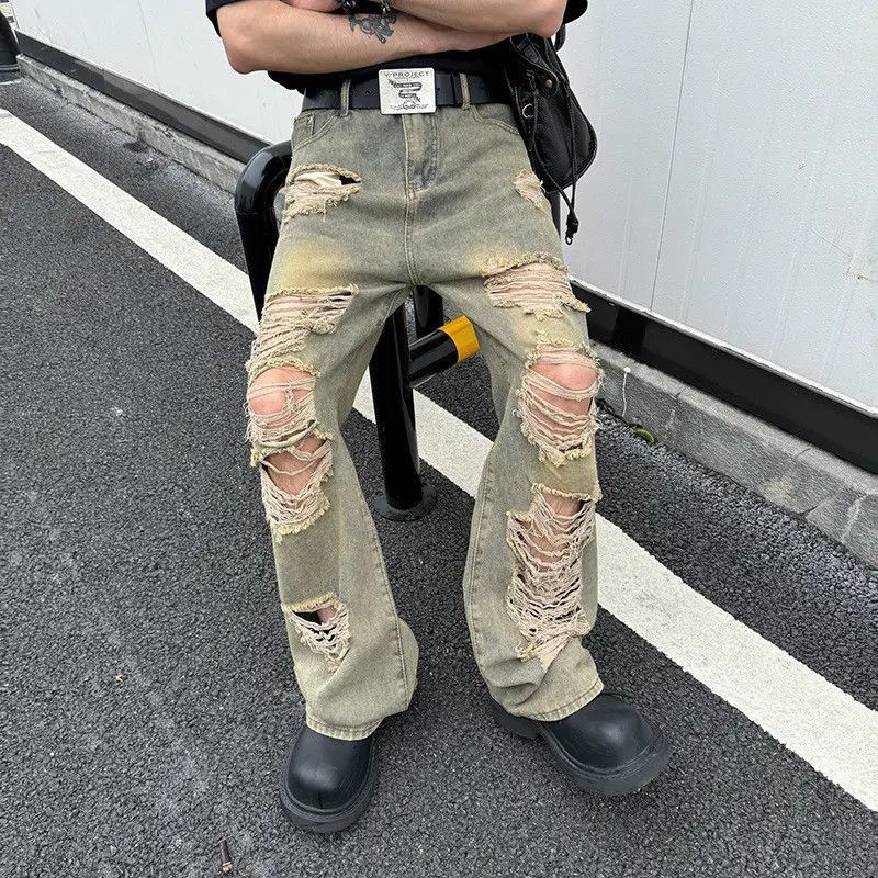 Japanese Brand Retro loose wide leg ripped jeans Size US 32 / EU 48 - 4 Thumbnail