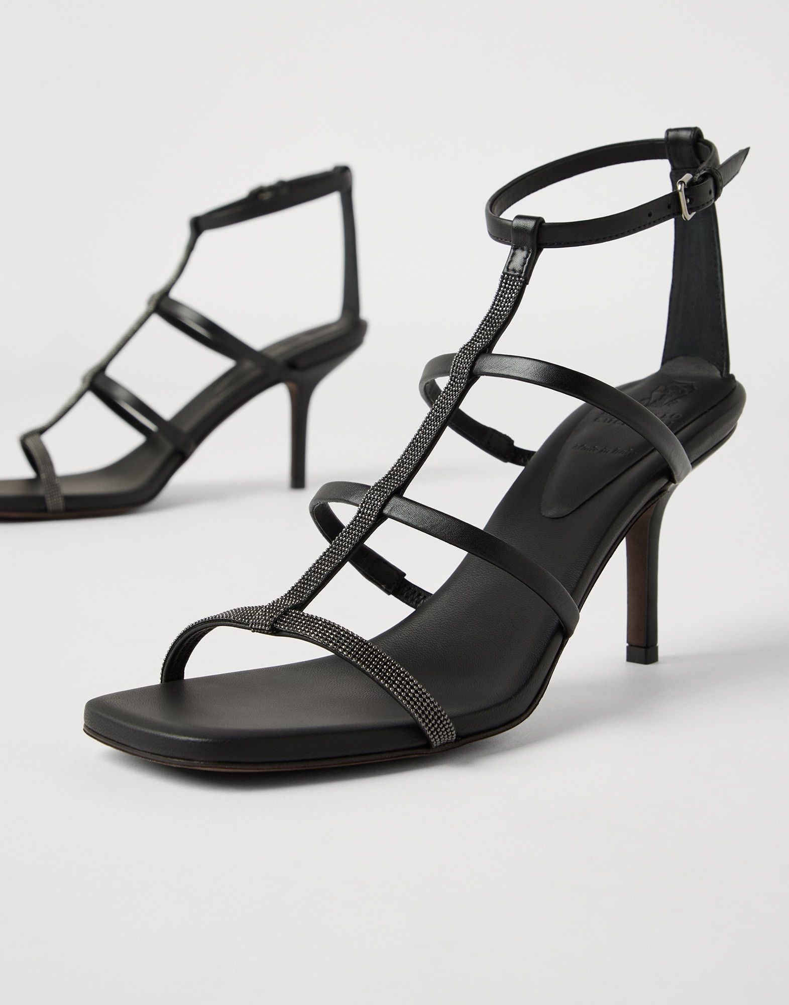 Brunello Cucinelli o1la1rc1a0326 Nappa Sandals With Heel in Black Size US 7 / IT 37 - 3 Thumbnail