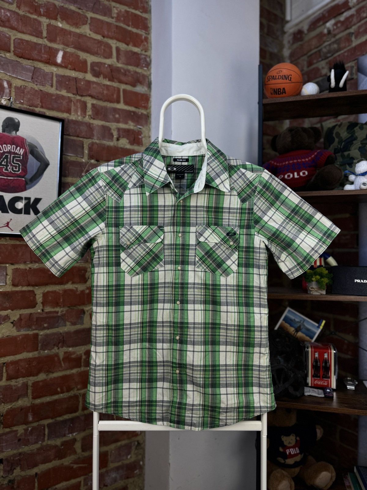 Oakley × Vintage OAKLEY Vintage Mens Short Sleeve Plaid Green Shirt Size US S / EU 44-46 / 1 - 7 Thumbnail