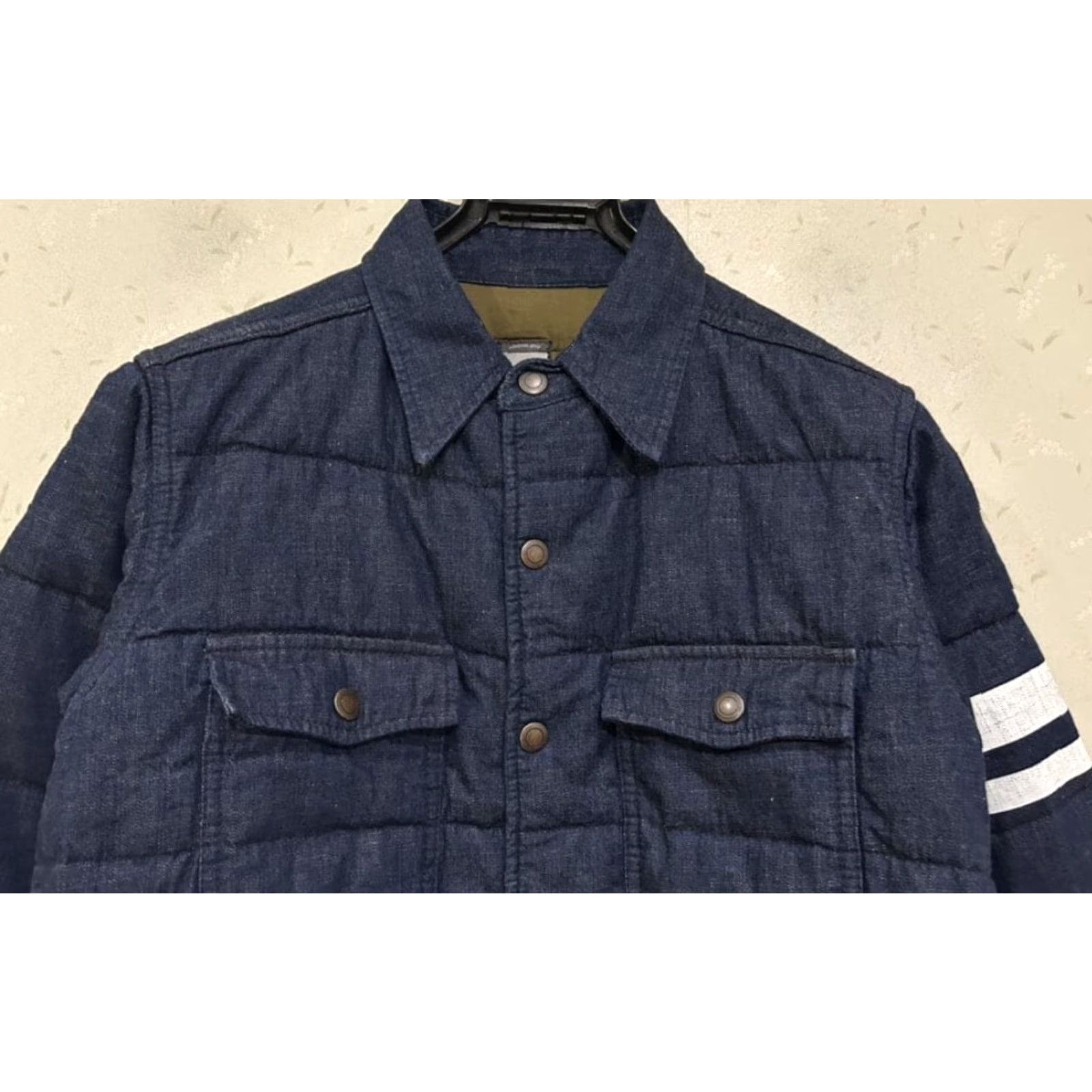 Vintage Momotaro Jeans Quilted Denim CPO Shirt Jacket Men’s Size 38 Navy Long Sleeve Button-Up Casual Denim Jacket Size US M / EU 48-50 / 2 - 3 Thumbnail