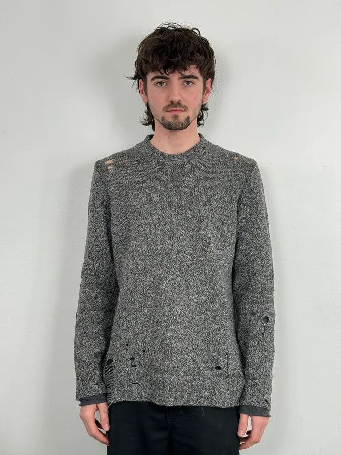 Diesel 2000s Diesel Destroyed Grey Wool Sweater Size US M / EU 48-50 / 2 - 2 Thumbnail