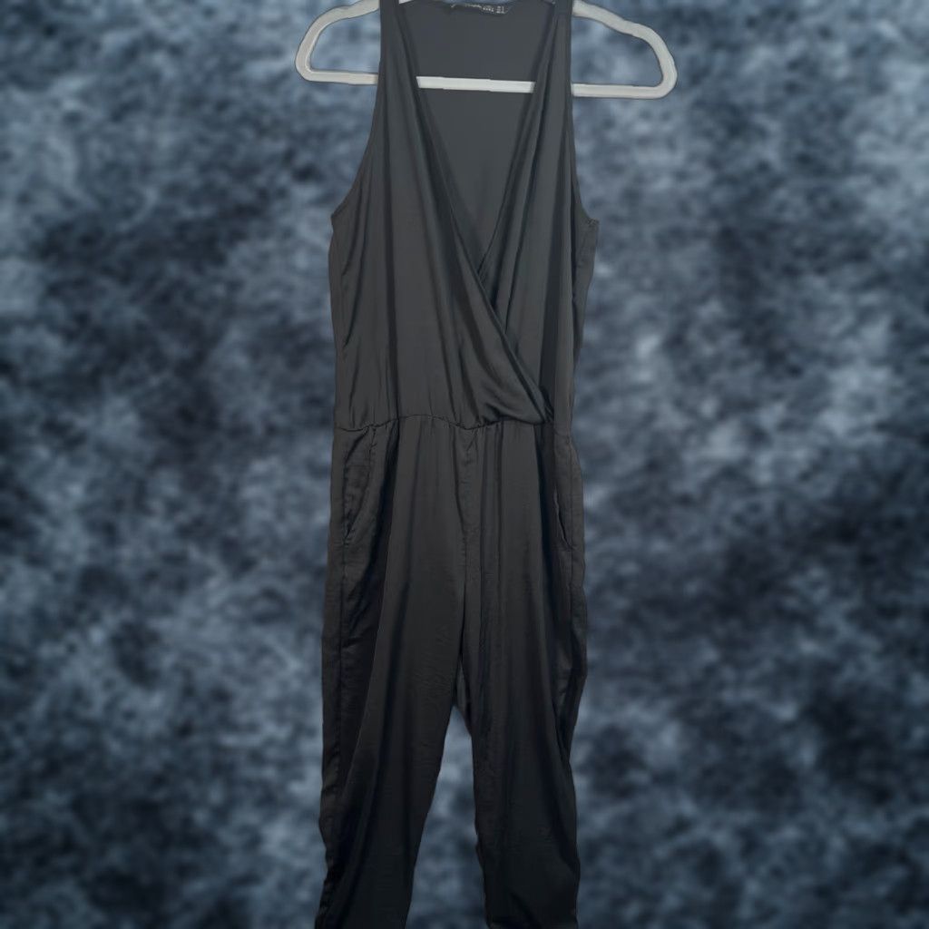 Zara VINTAGE Zara Trafaluc Black Sleeveless Wrap Jumpsuit Women Small Polyester Viscose Blend Size 28" / US 6 / IT 42 - 1 Thumbnail