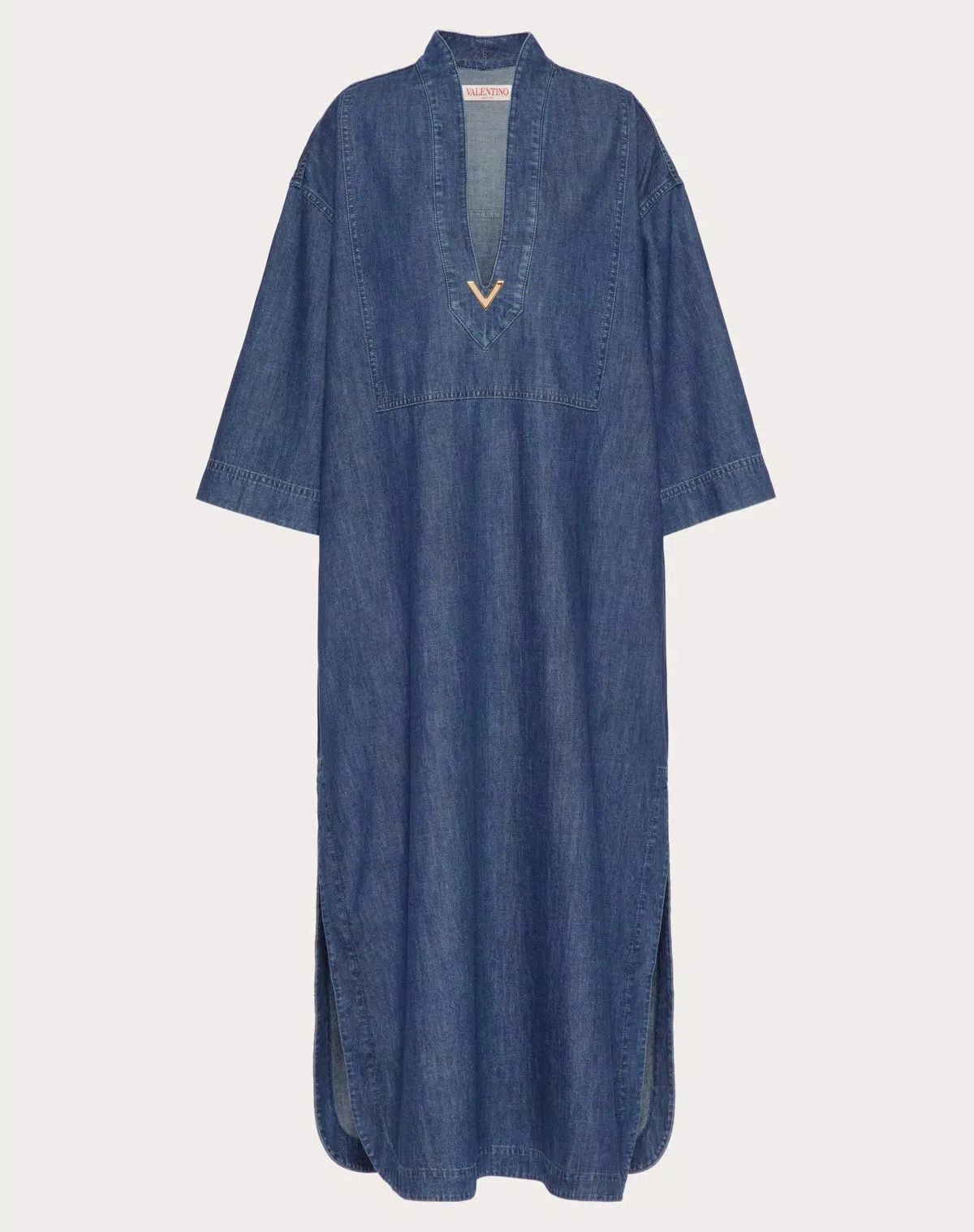 Valentino o1s1wg110625 Chambray Denim Kaftan in Medium Blue Size L / US 10 / IT 46 - 1 Thumbnail
