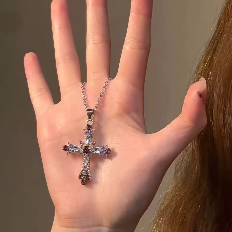 Jewelry Gothic Punk Cross Pink Necklace Size ONE SIZE - 3 Thumbnail