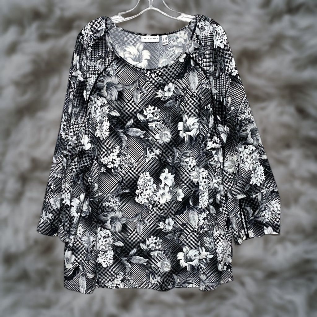 Vintage VINTAGE Susan Graver Blouse Top 3X Whimsigoth Dark Romantic Lagenlook Grunge Boho Shirt Womens, Black, 3XL Size XXL / US 16-18 / IT 52-54 - 1 Thumbnail