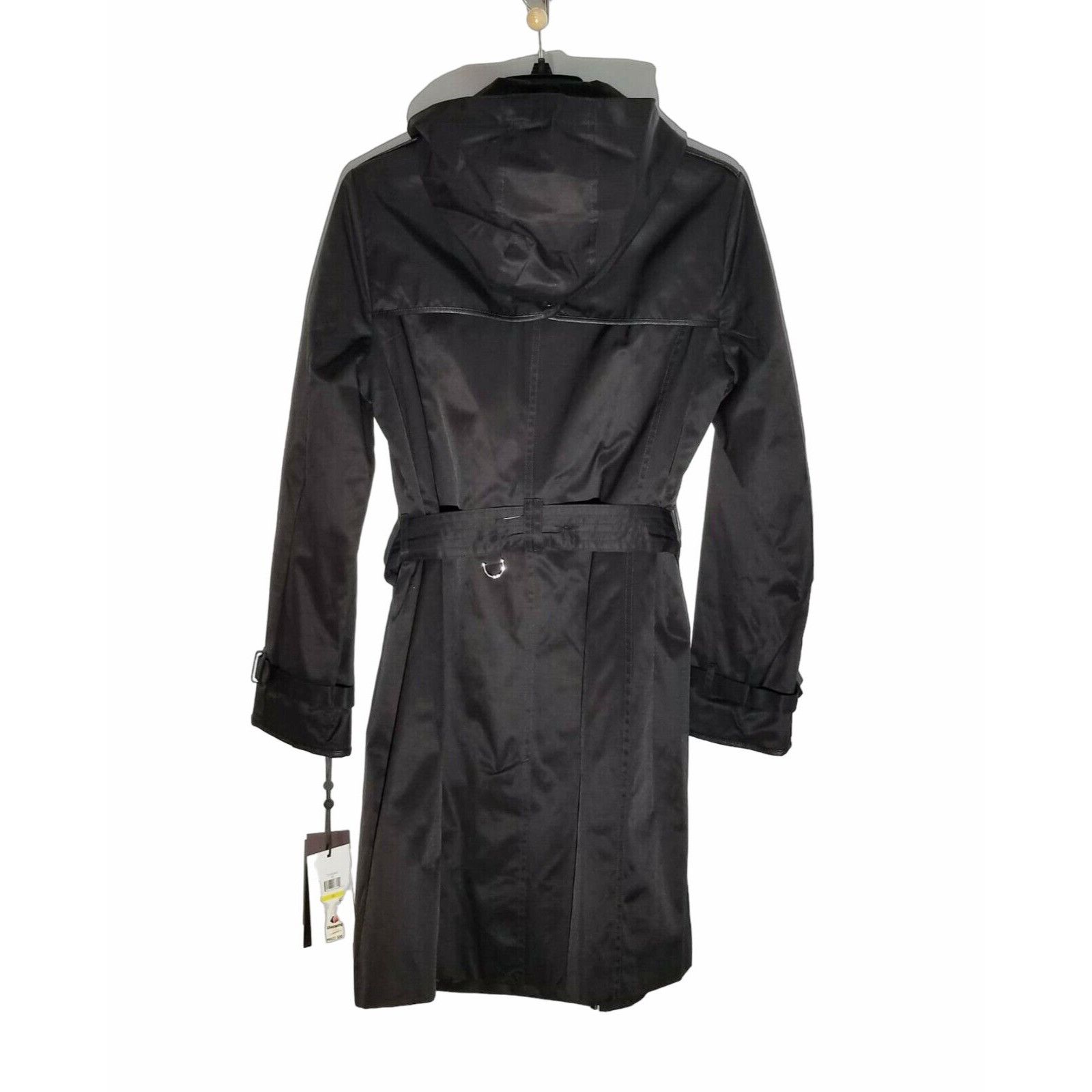 DKNY ⭐DKNY Womens Black Hooded Trench Coat Sz S Faux Leather Trim Size S / US 4 / IT 40 - 4 Thumbnail